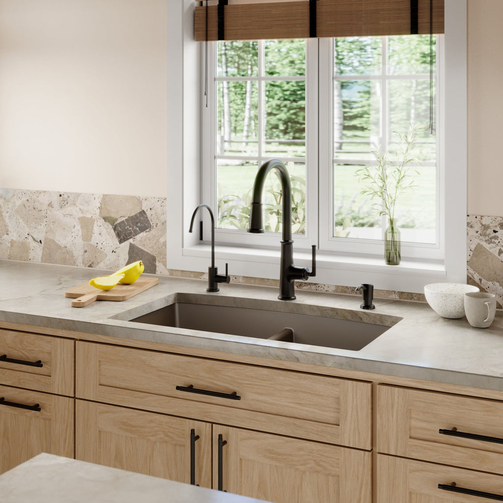 32-1/2" Undermount Double Equal Bowl Quartz Composite Kitchen Sink In Brown