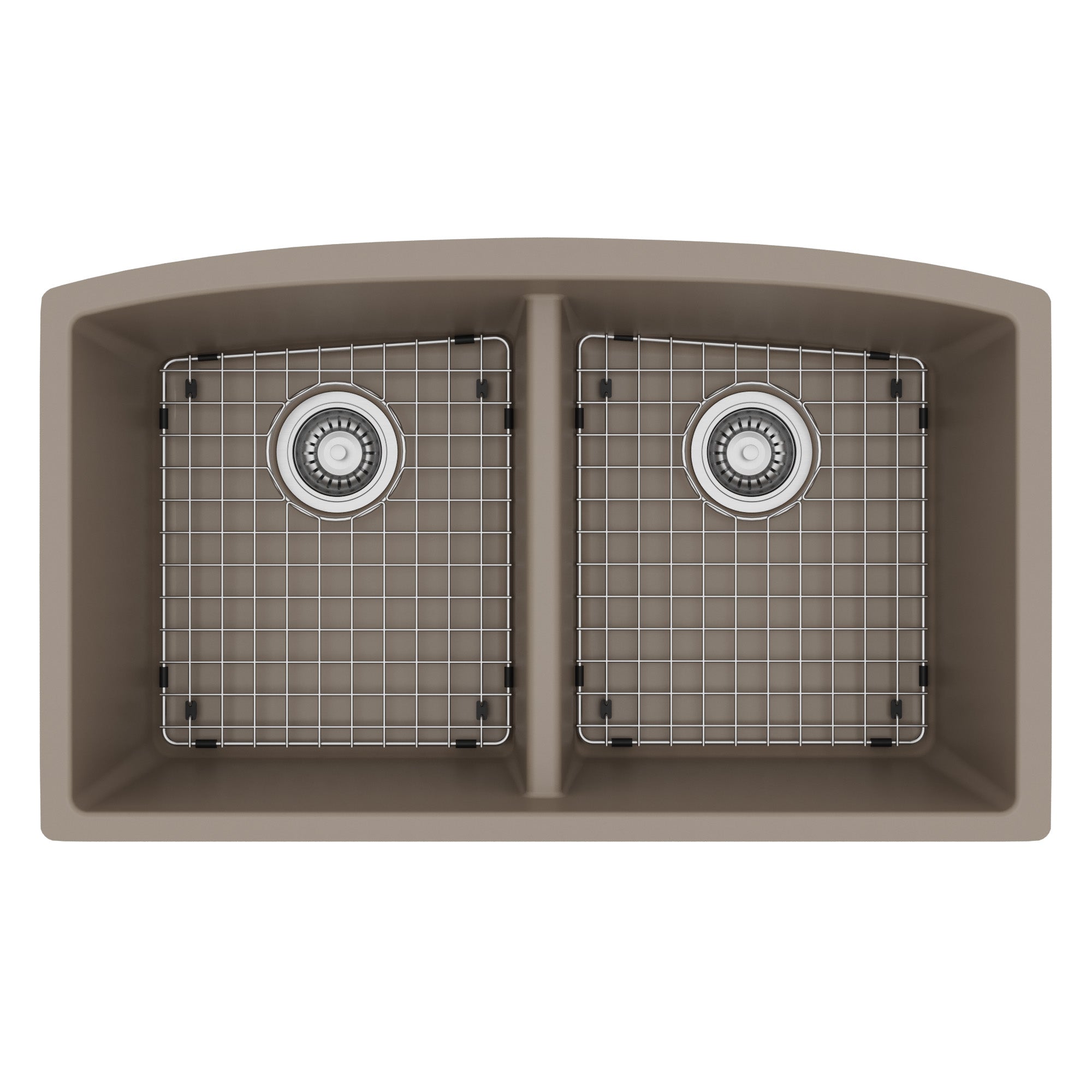 32-1/2" Undermount Double Equal Bowl Quartz Composite Kitchen Sink Kit In Concrete