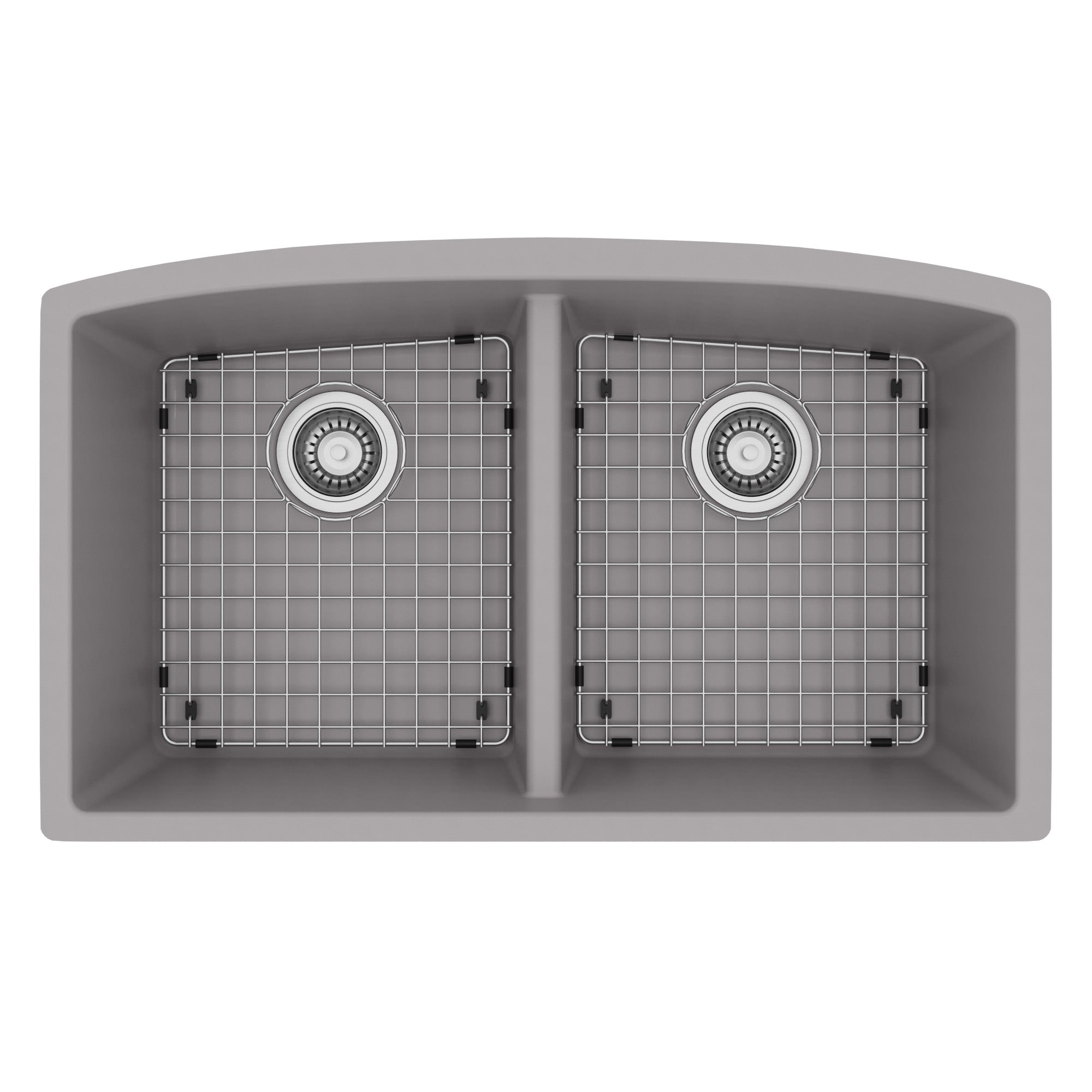 32-1/2" Undermount Double Equal Bowl Quartz Composite Kitchen Sink Kit In Grey