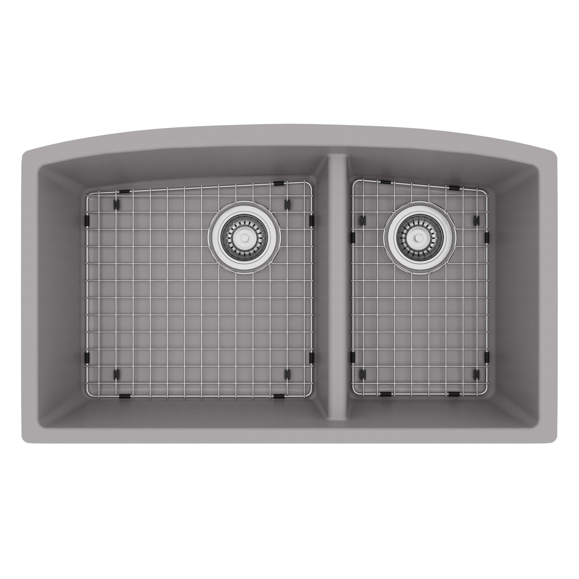 32-1/2" Undermount Double Offset Bowl Quartz Composite Kitchen Sink Kit In Grey