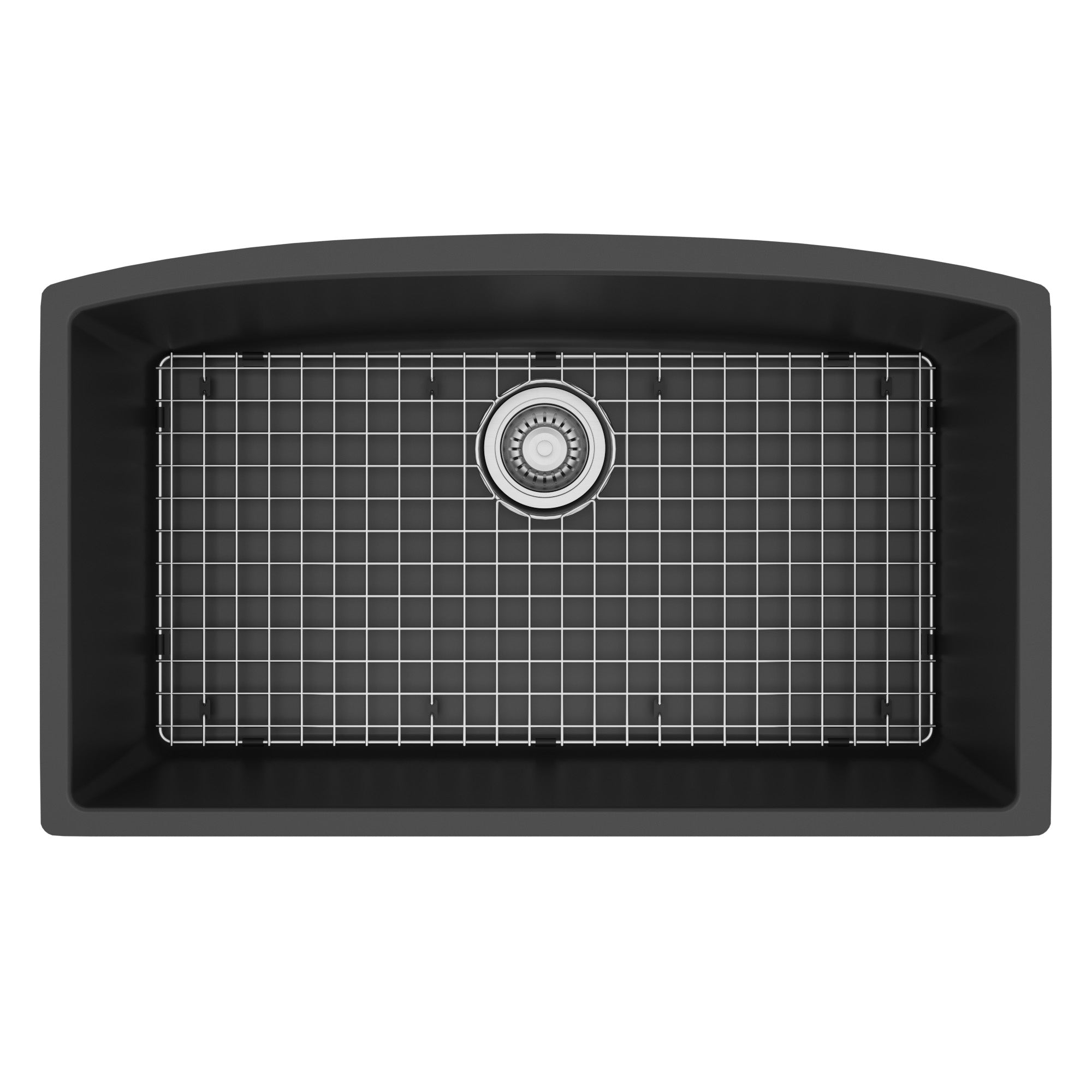32-1/2" Undermount Large Single Bowl Quartz Composite Kitchen Sink Kit In Black
