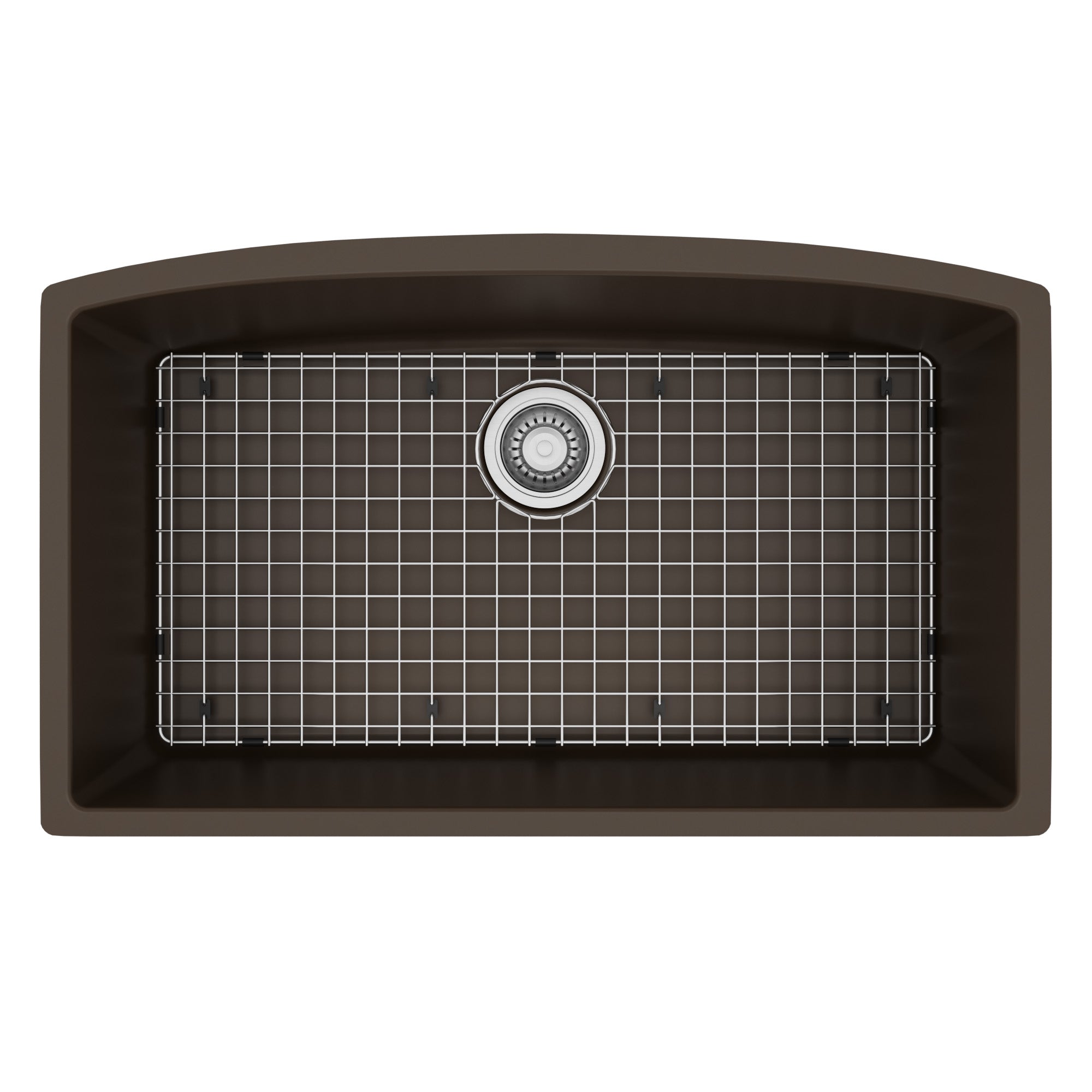 32-1/2" Undermount Large Single Bowl Quartz Composite Kitchen Sink Kit In Brown