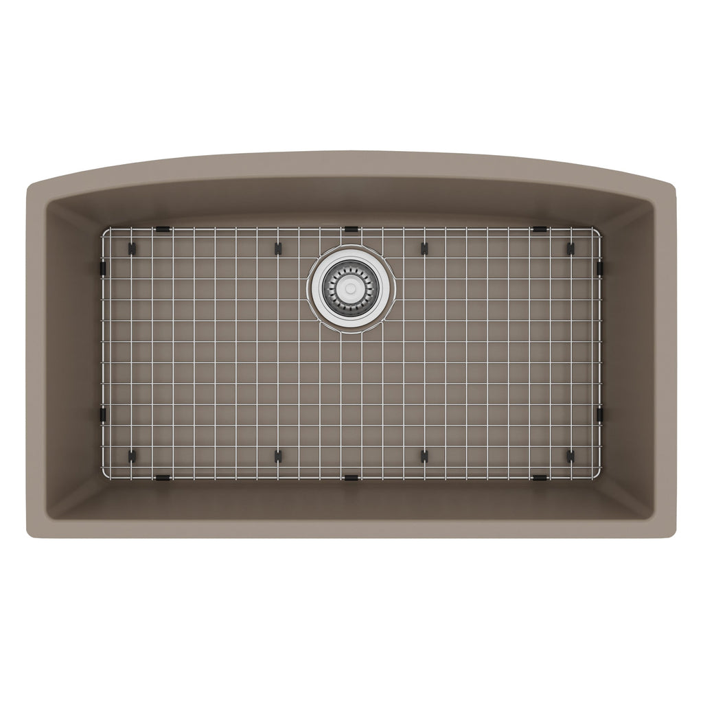 32-1/2" Undermount Large Single Bowl Quartz Composite Kitchen Sink Kit In Concrete