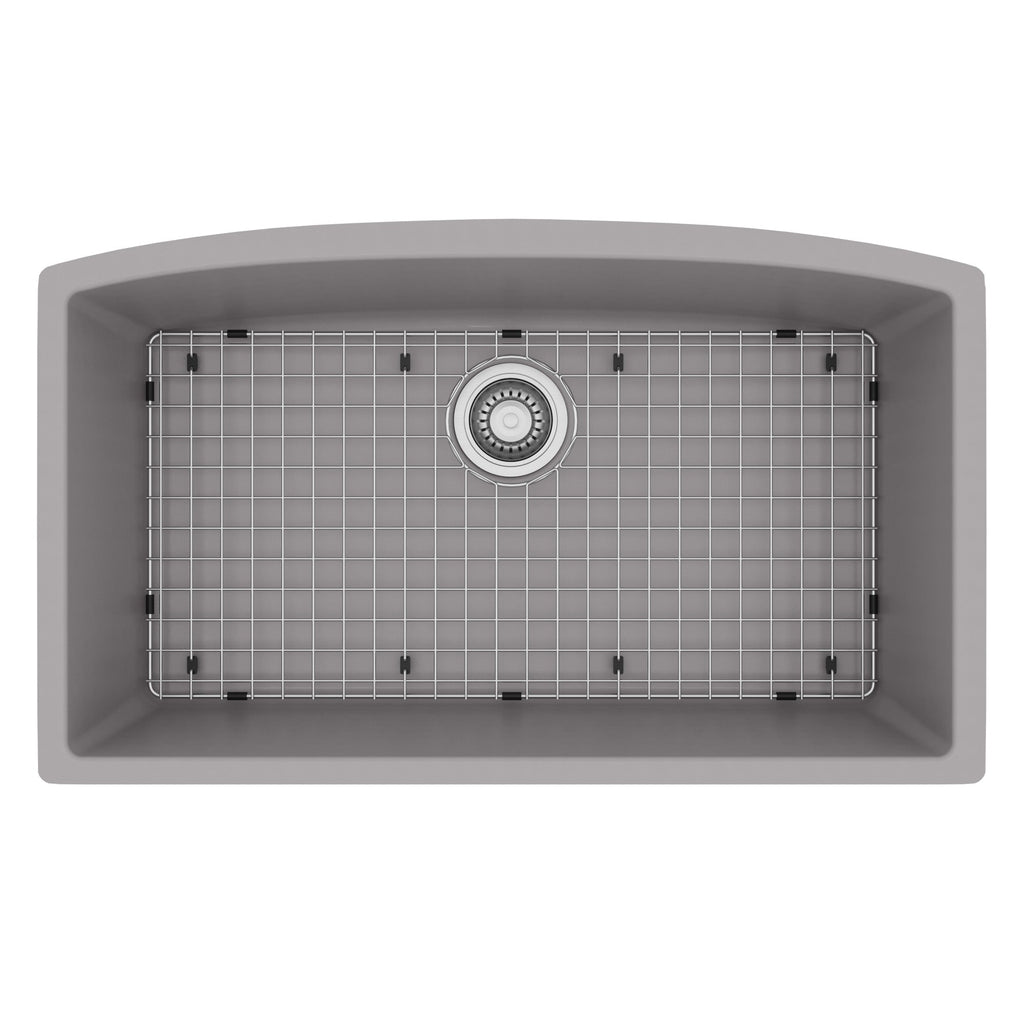 32-1/2" Undermount Large Single Bowl Quartz Composite Kitchen Sink Kit In Grey