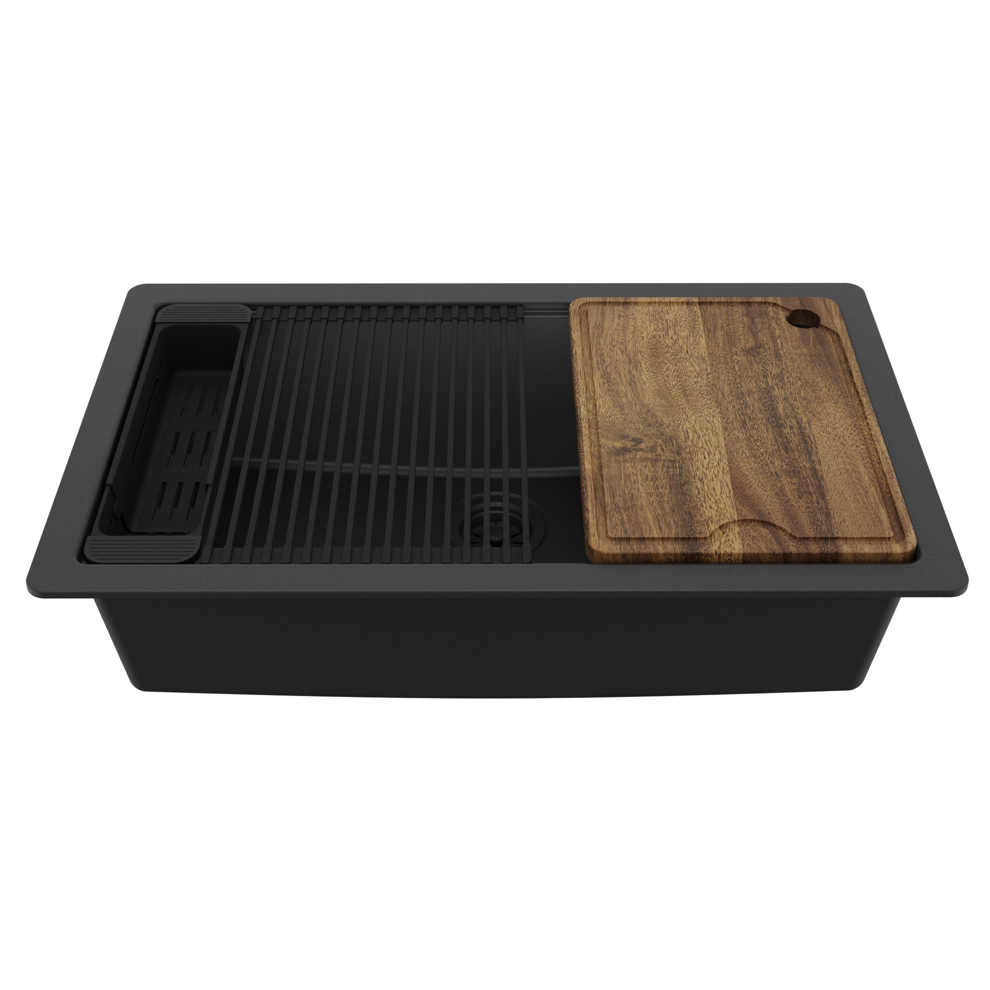 32" Undermount Single Bowl Quartz Kitchen Sink Kit In Black
