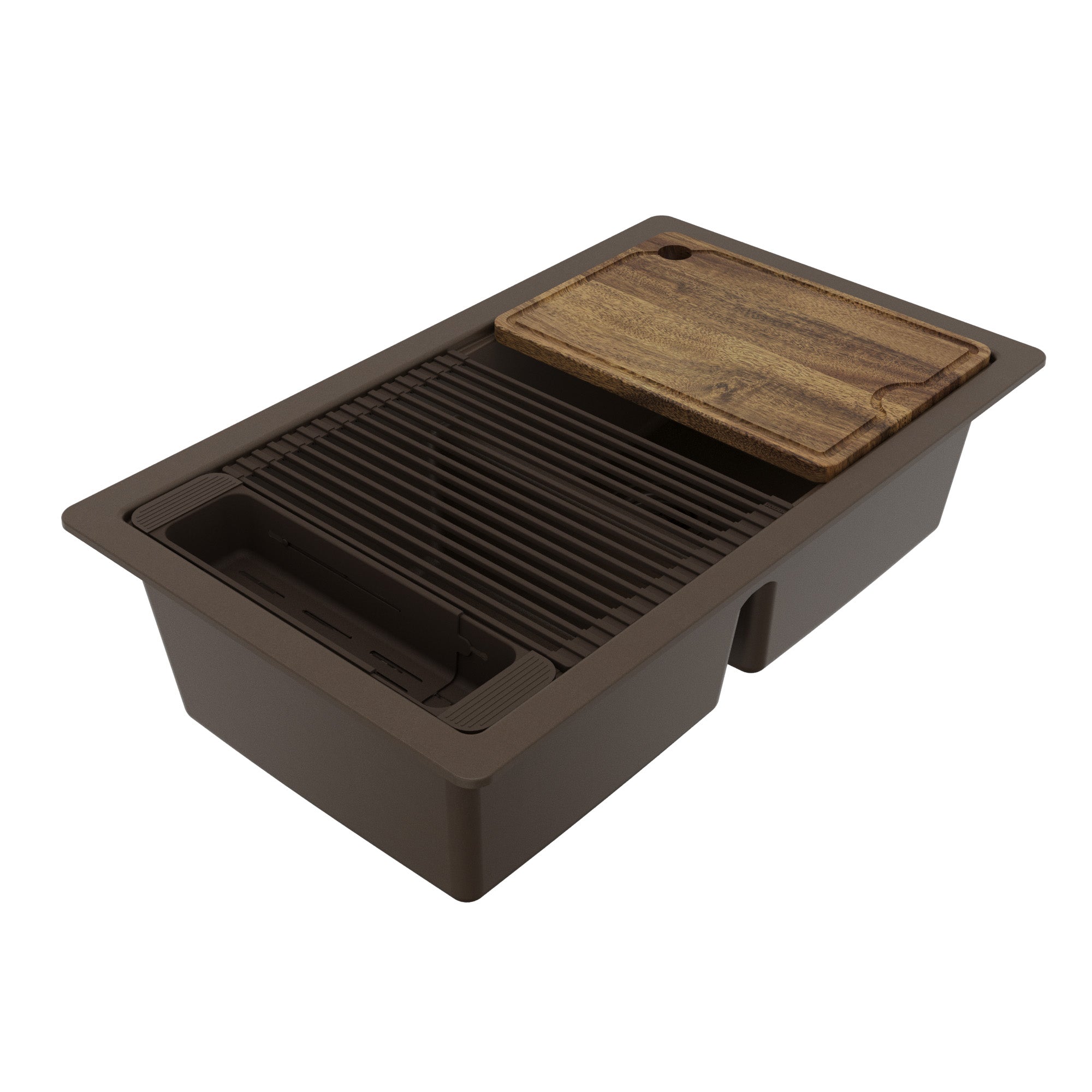 32" Undermount Double Bowl Quartz Kitchen Sink Kit In Brown