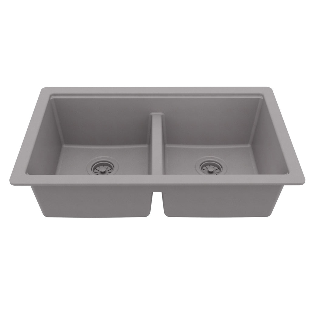 32" Undermount Double Bowl Quartz Kitchen Sink Kit In Grey