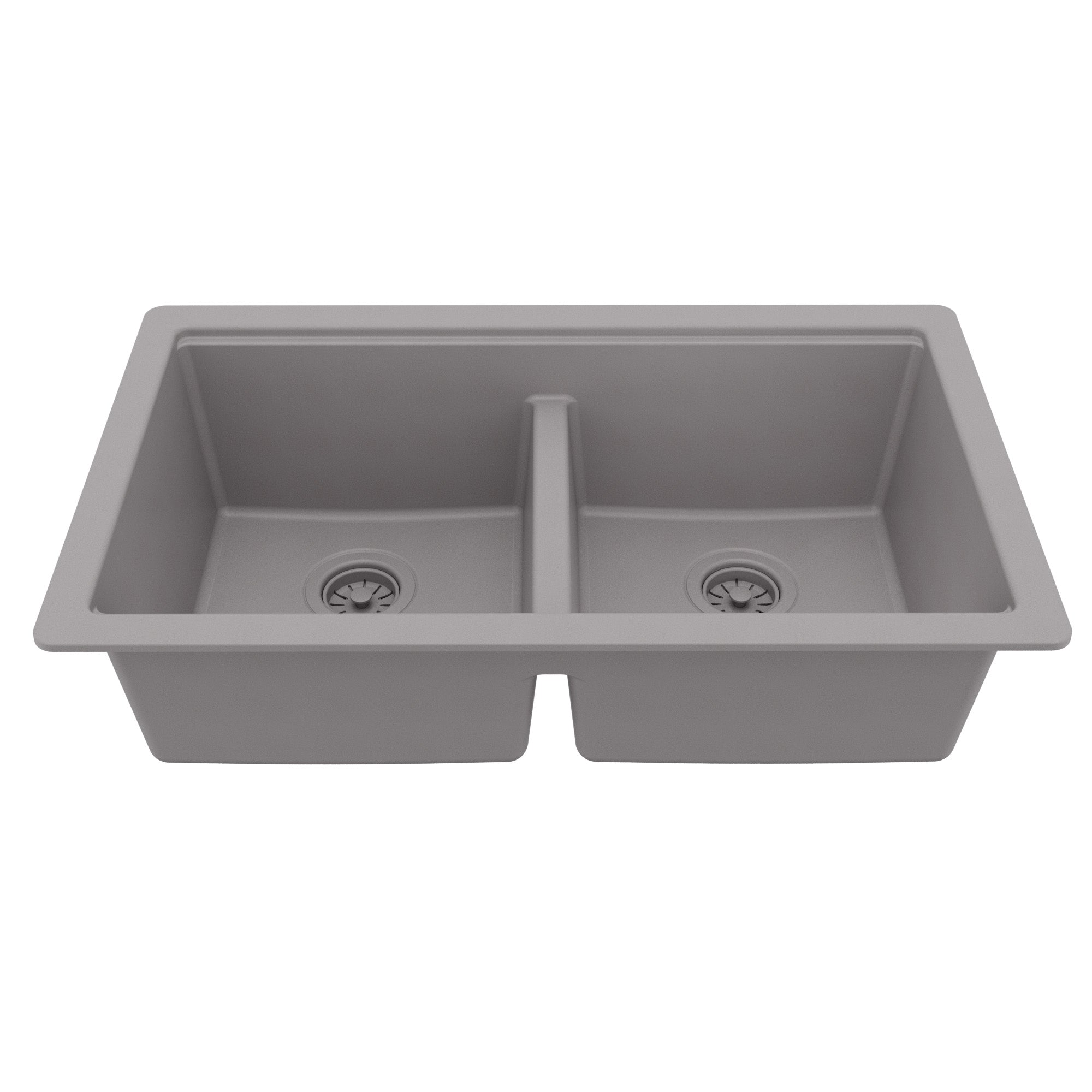 32" Undermount Double Bowl Quartz Kitchen Sink Kit In Grey