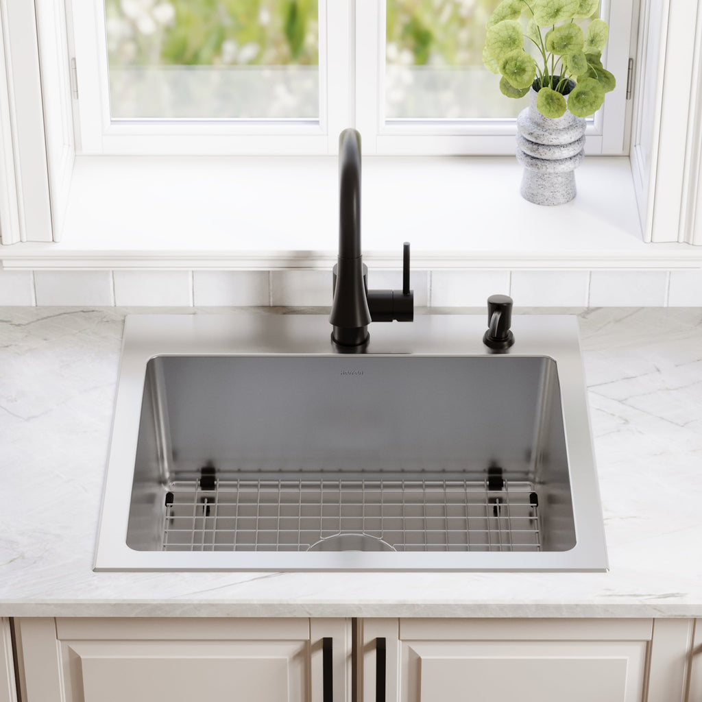 Lansen 25" Top Mount 18 Gauge Single Bowl Stainless Steel Sink with Accessories