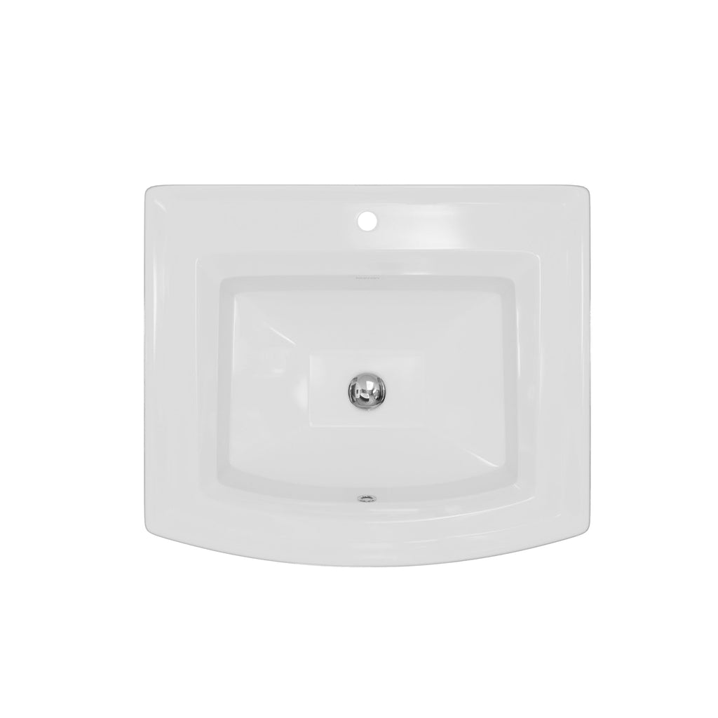Valera 23" Curved Rectangular Top Mount Vitreous China Bathroom Sink In White