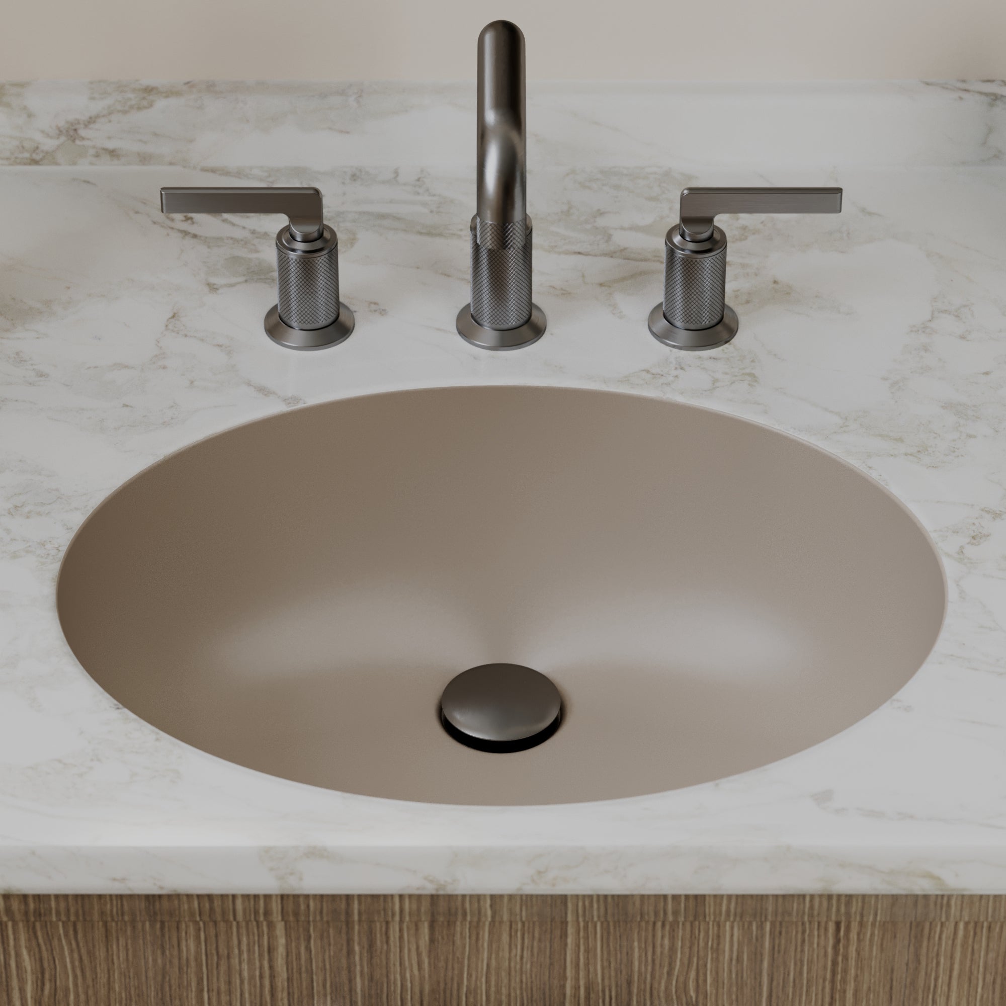 19" Seamless Undermount Quartz Composite Bathroom Sink In Concrete