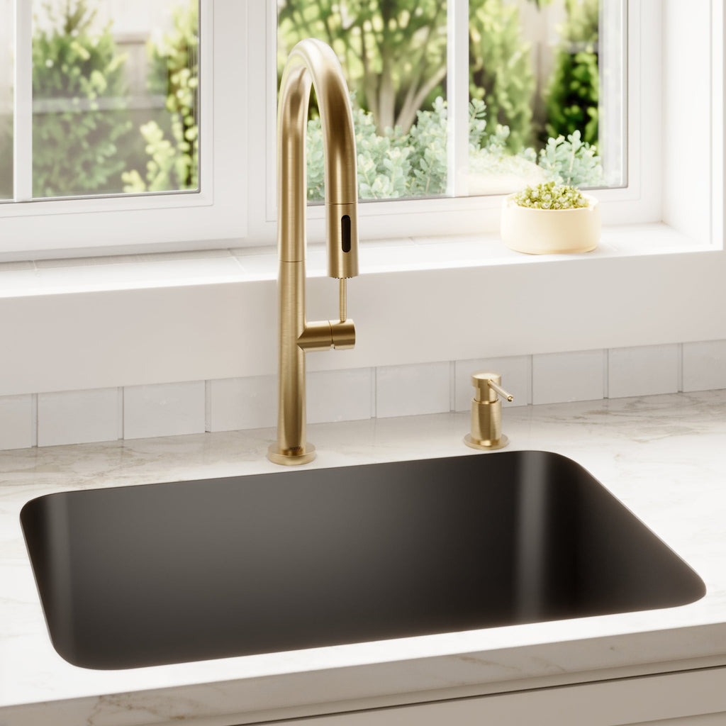 24-1/8" Seamless Undermount Single Bowl Quartz Composite Kitchen Sink In Black