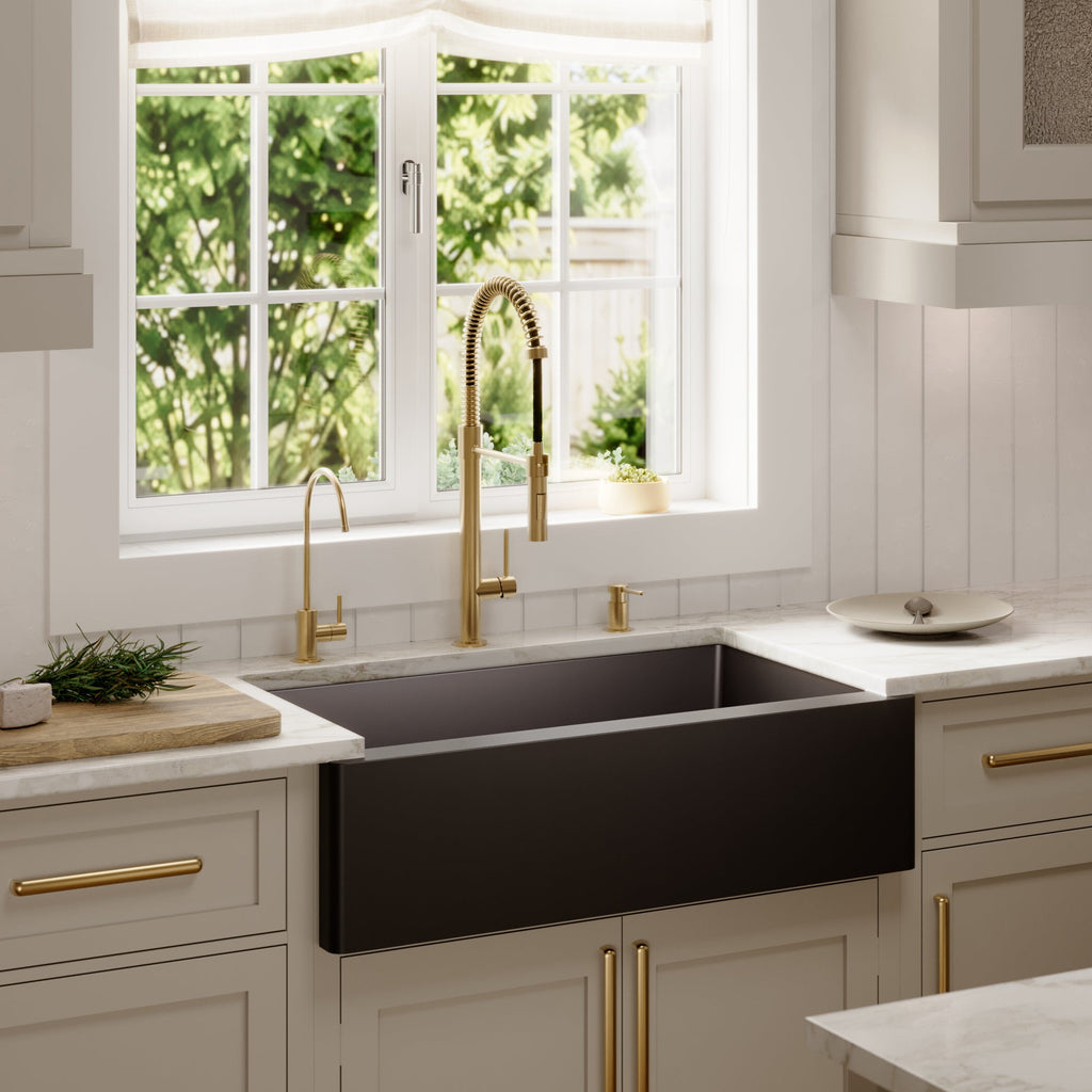 34" Farmhouse Large Single Bowl Quartz Composite Kitchen Sink In Black