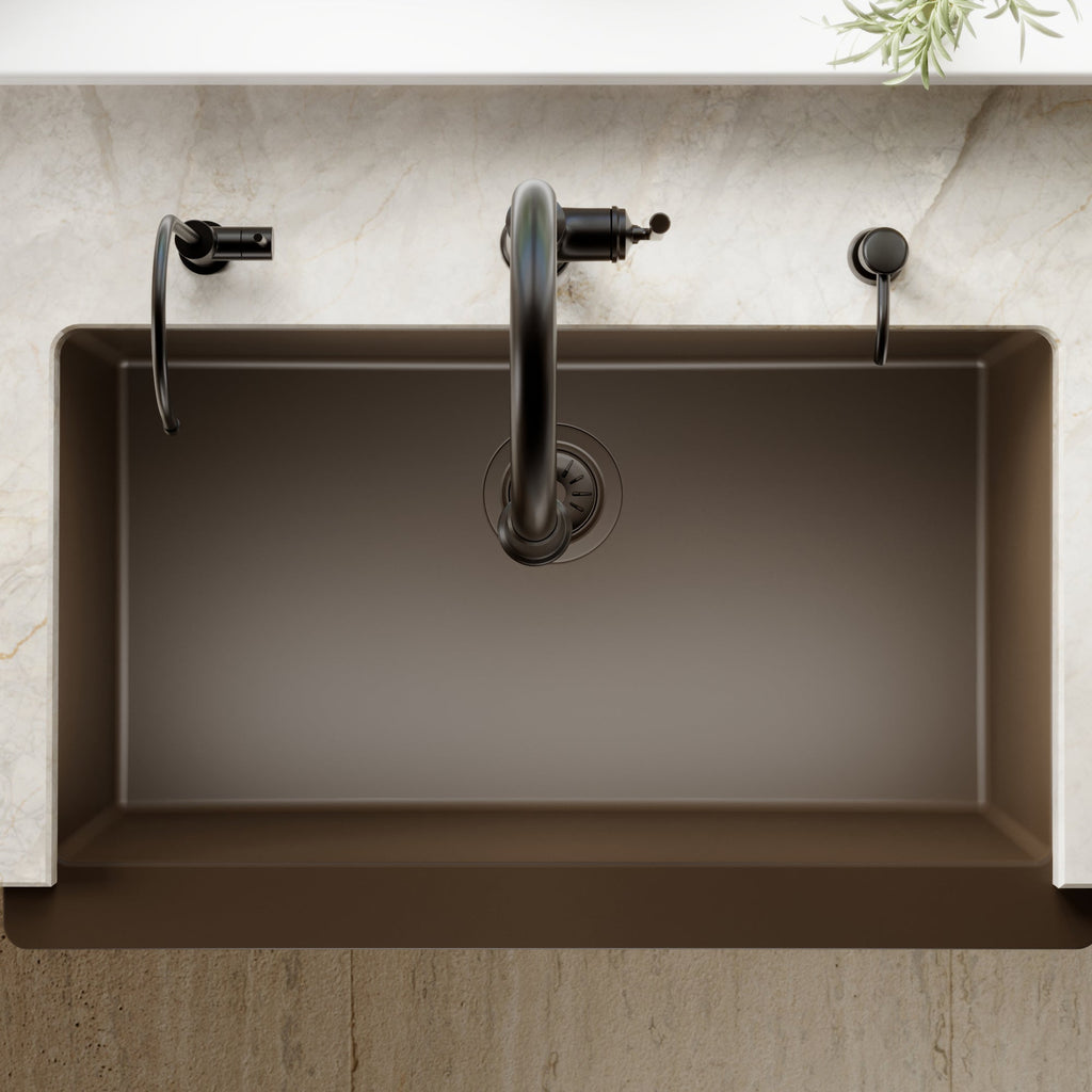34" Farmhouse Large Single Bowl Quartz Composite Kitchen Sink In Brown