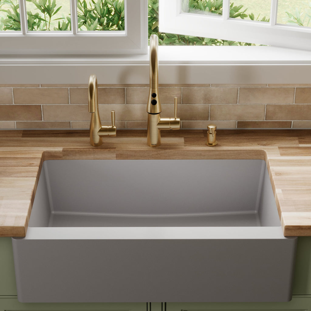 34" Farmhouse Large Single Bowl Quartz Composite Kitchen Sink In Grey
