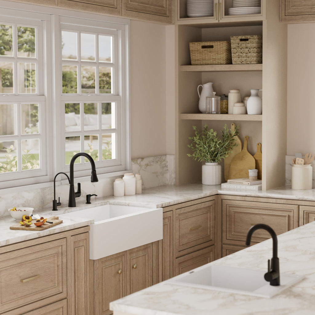 34" Farmhouse Double Equal Bowl Quartz Composite Kitchen Sink Kit In White