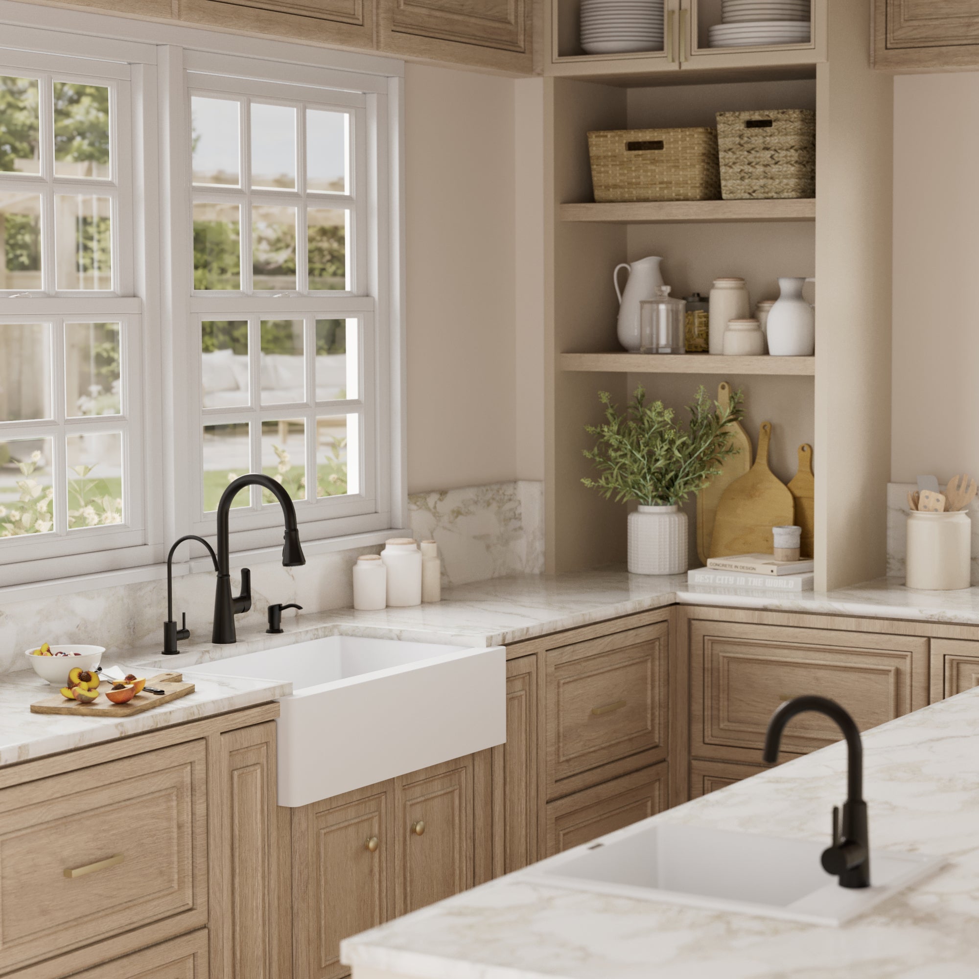 34" Farmhouse Double Equal Bowl Quartz Composite Kitchen Sink Kit In White