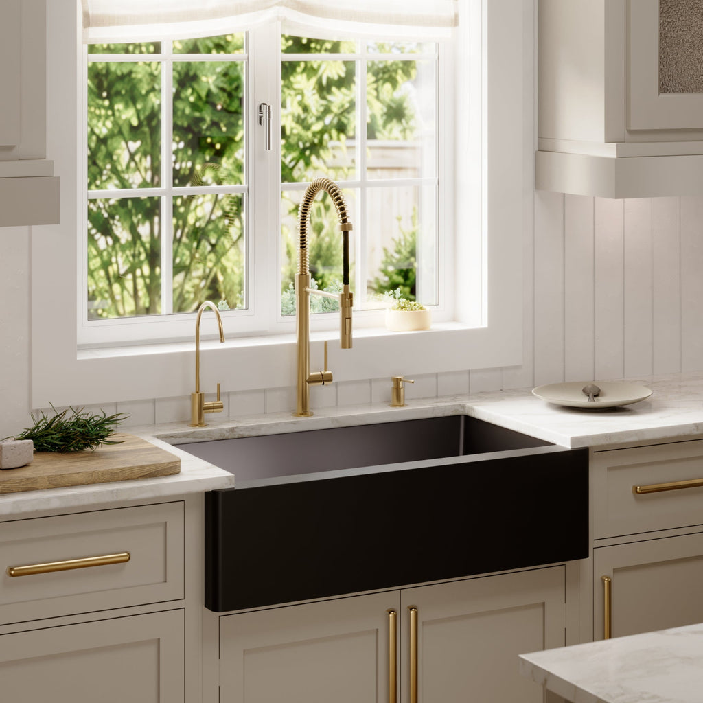 34" Farmhouse Double Offset Bowl Quartz Composite Kitchen Sink In Black