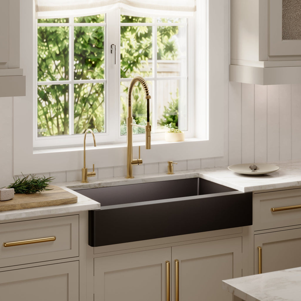 34" Retrofit Farmhouse Large Single Bowl Quartz Composite Kitchen Sink In Black