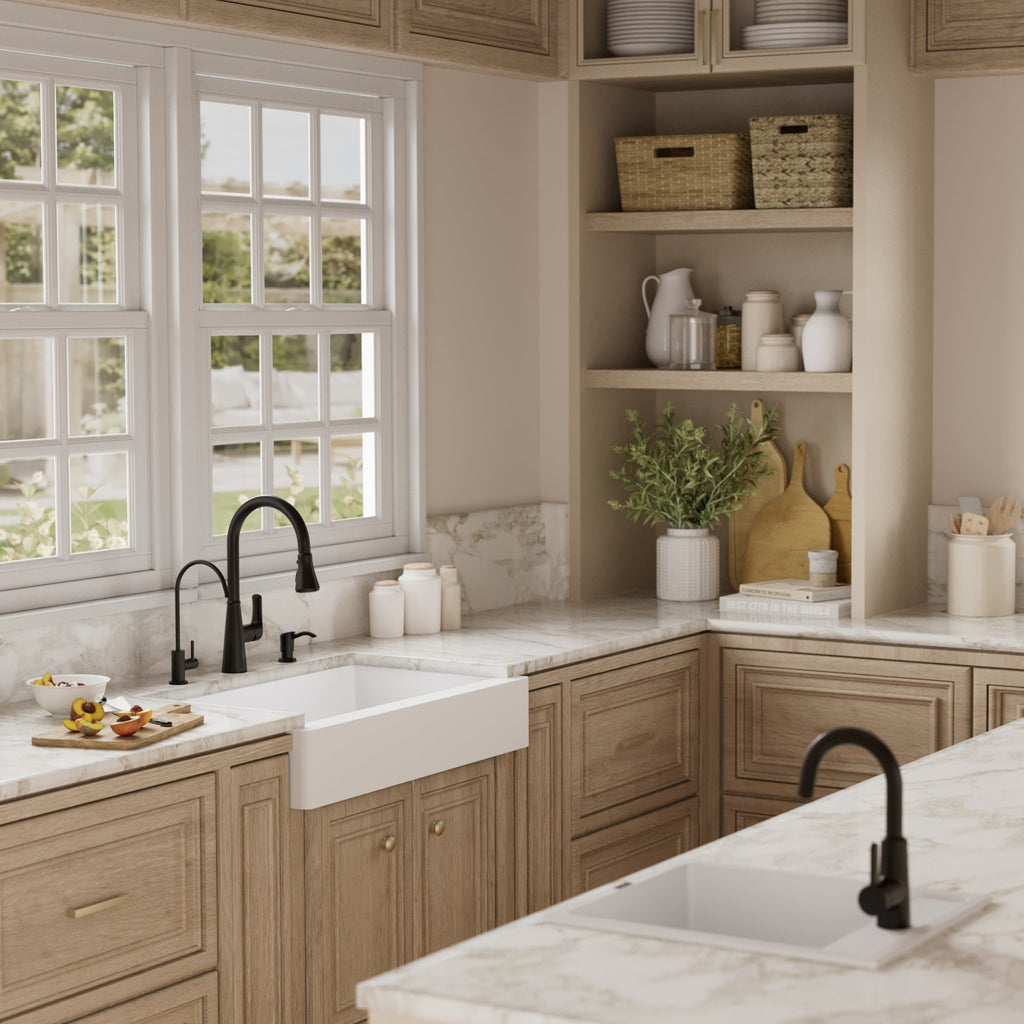 34" Retrofit Farmhouse Large Single Bowl Quartz Composite Kitchen Sink Kit In White