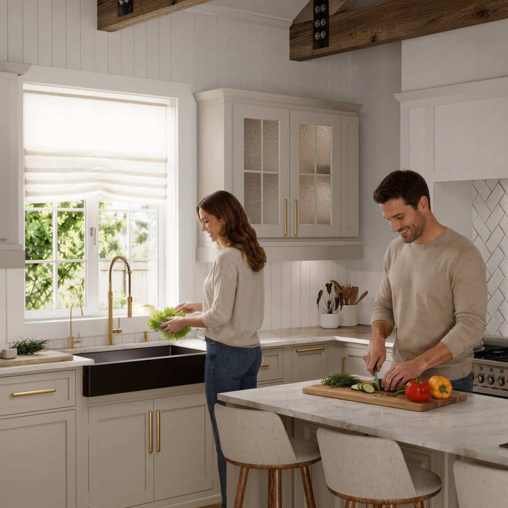 34" Retrofit Farmhouse Double Equal Bowl Quartz Composite Kitchen Sink Kit In Black