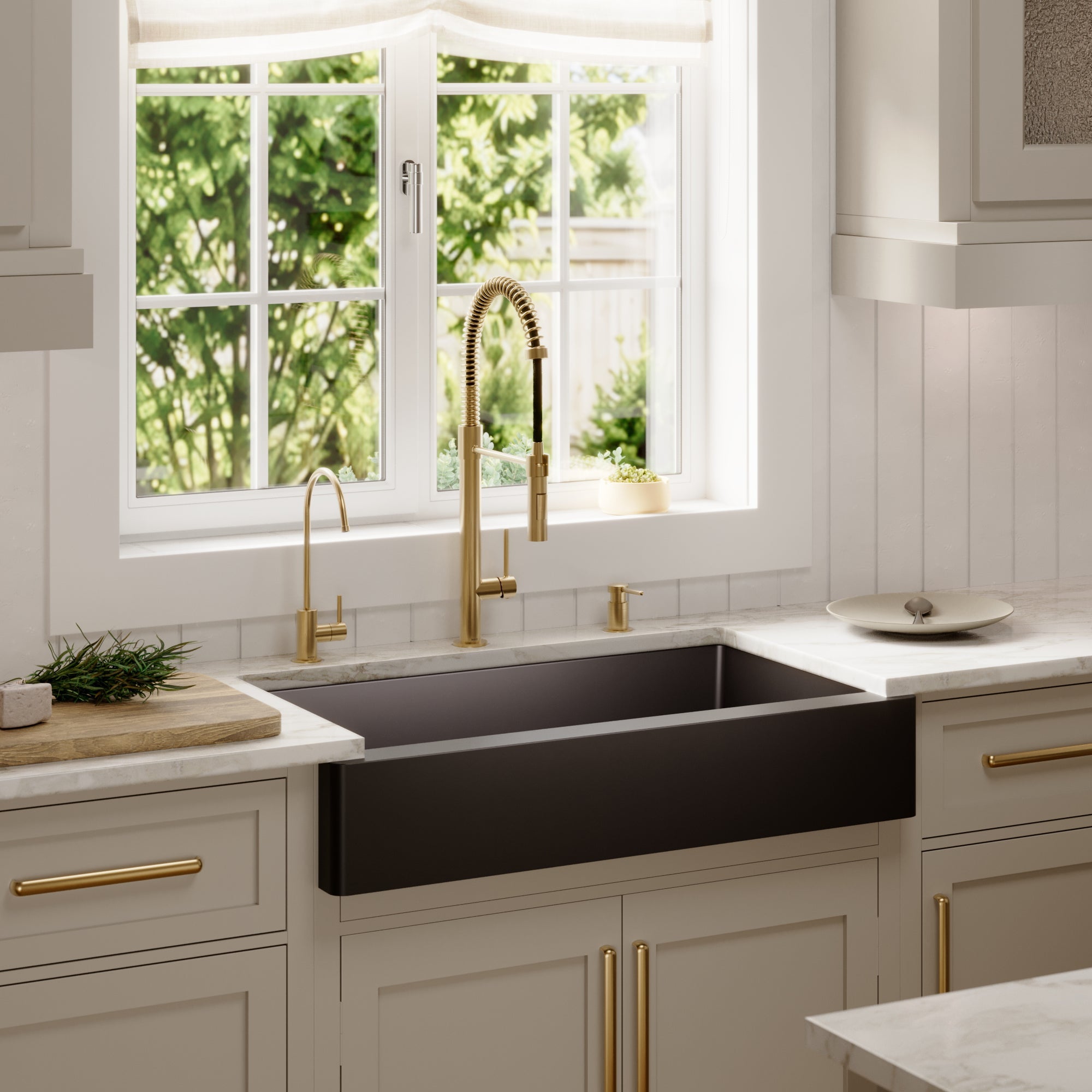 34" Retrofit Farmhouse Double Offset Bowl Quartz Composite Kitchen Sink In Black