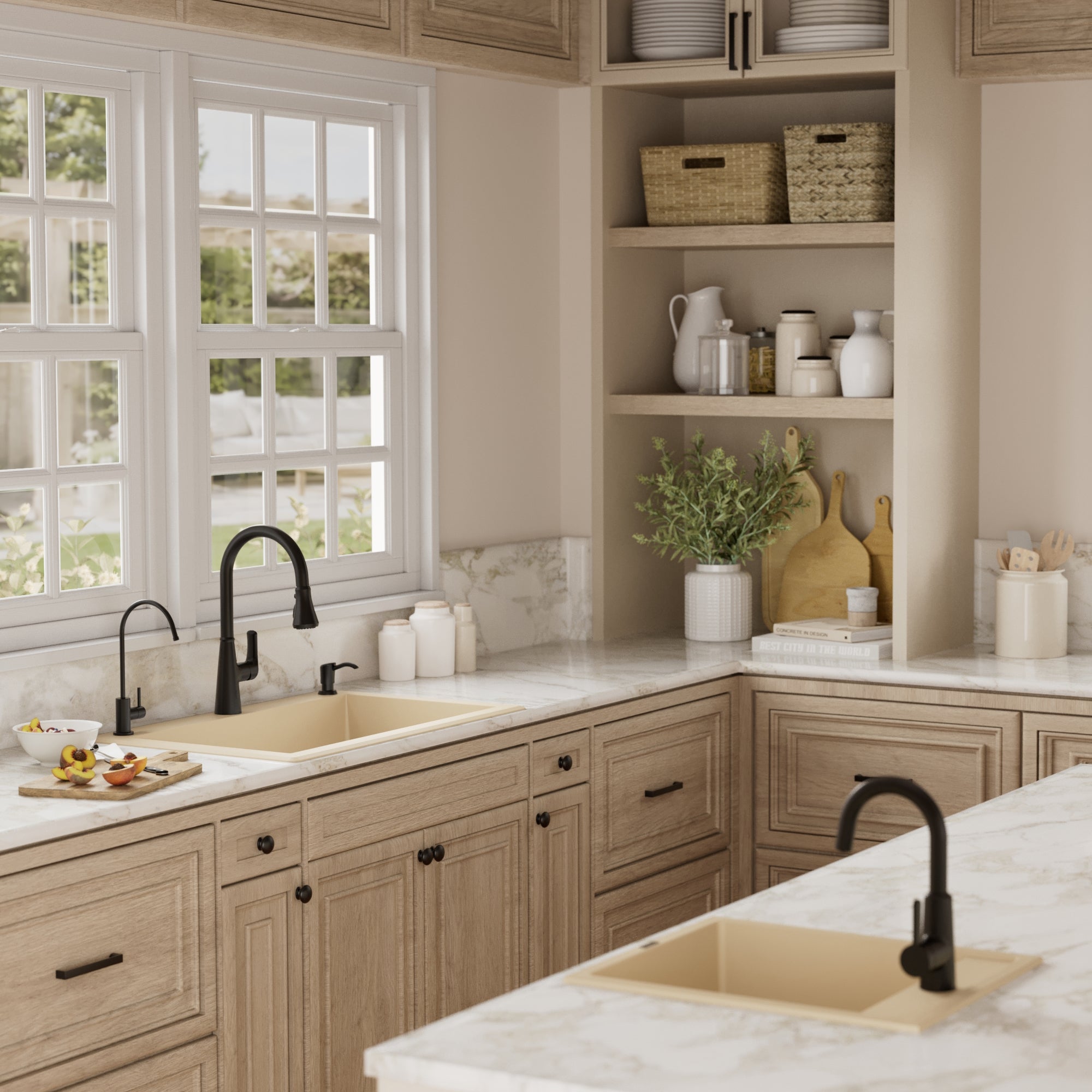 33" Top Mount Large Single Bowl Quartz Composite Kitchen Sink Kit In Bisque