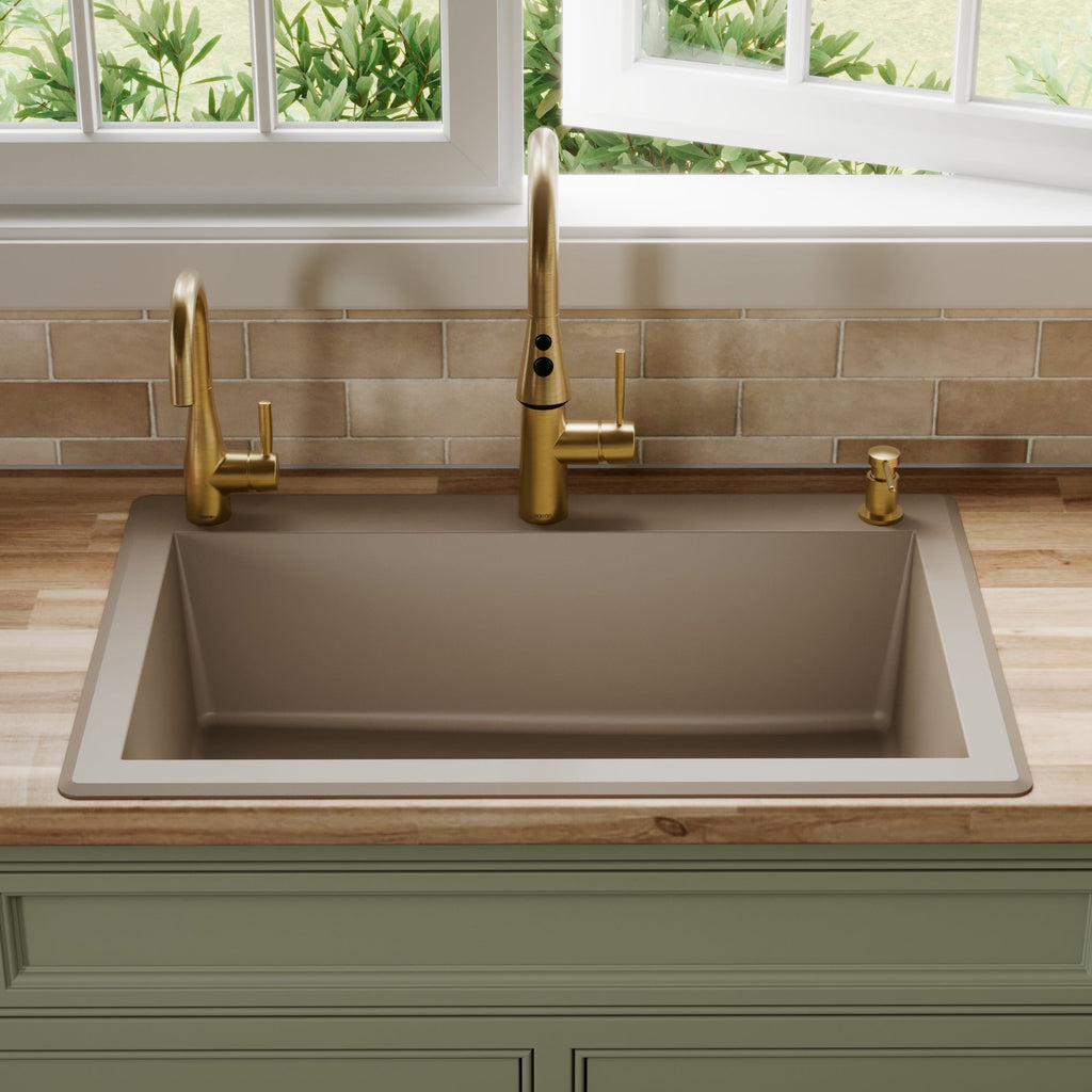 33" Top Mount Large Single Bowl Quartz Composite Kitchen Sink In Concrete
