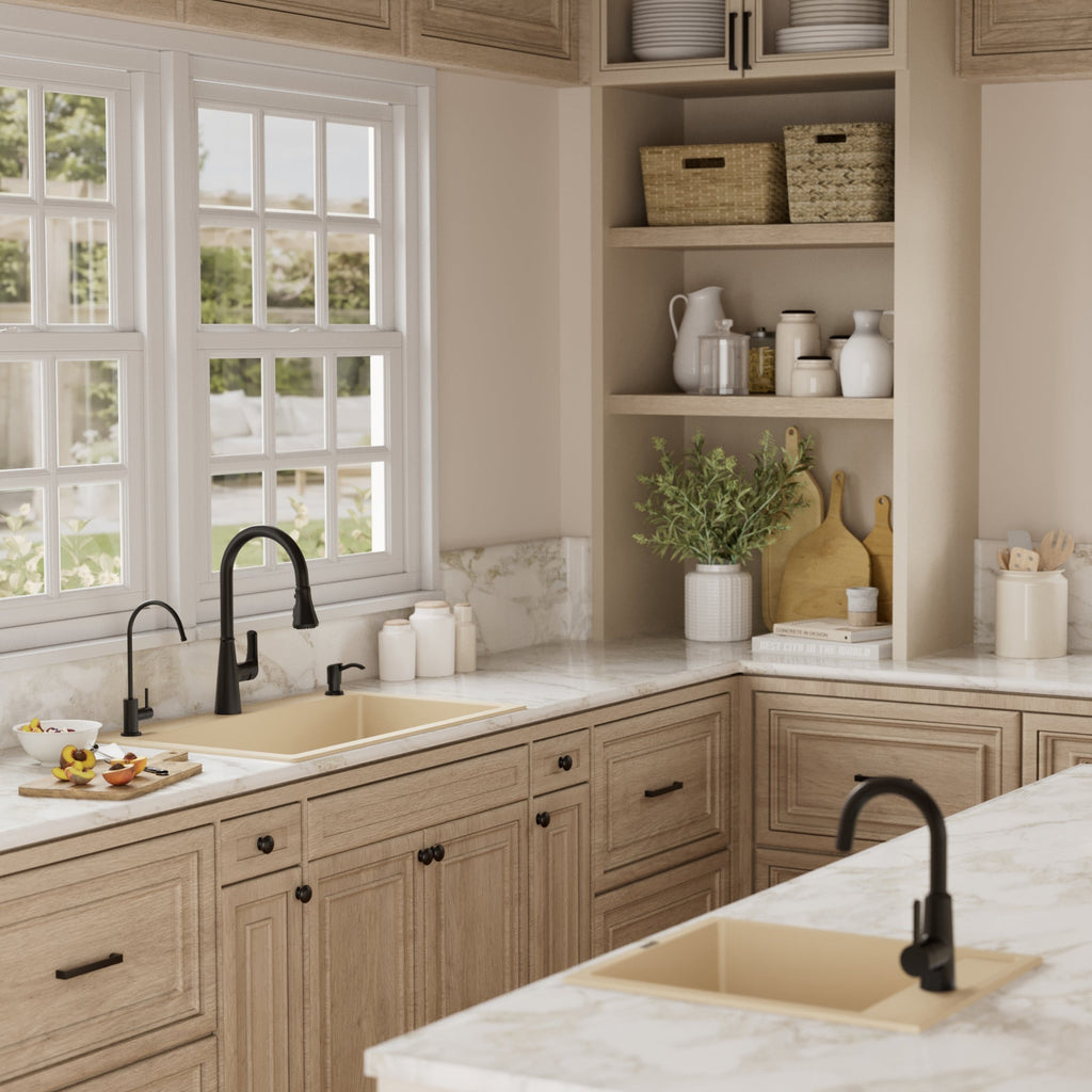 33" Top Mount Large Single Bowl Quartz Composite Kitchen Sink Kit In Bisque