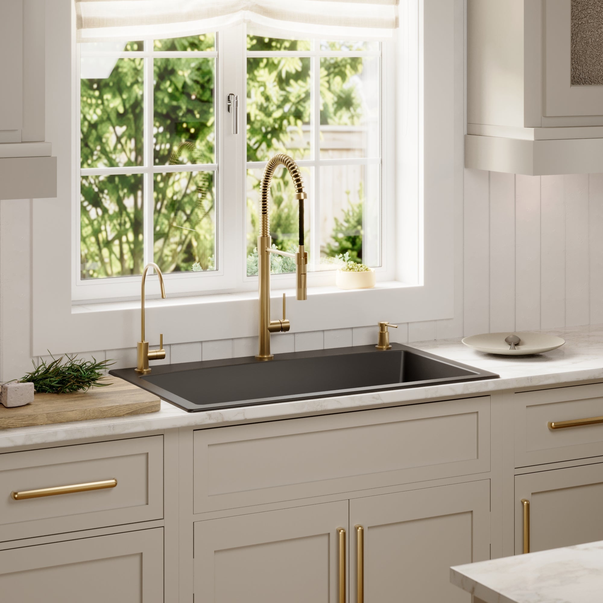 33" Top Mount Large Single Bowl Quartz Composite Kitchen Sink In Black