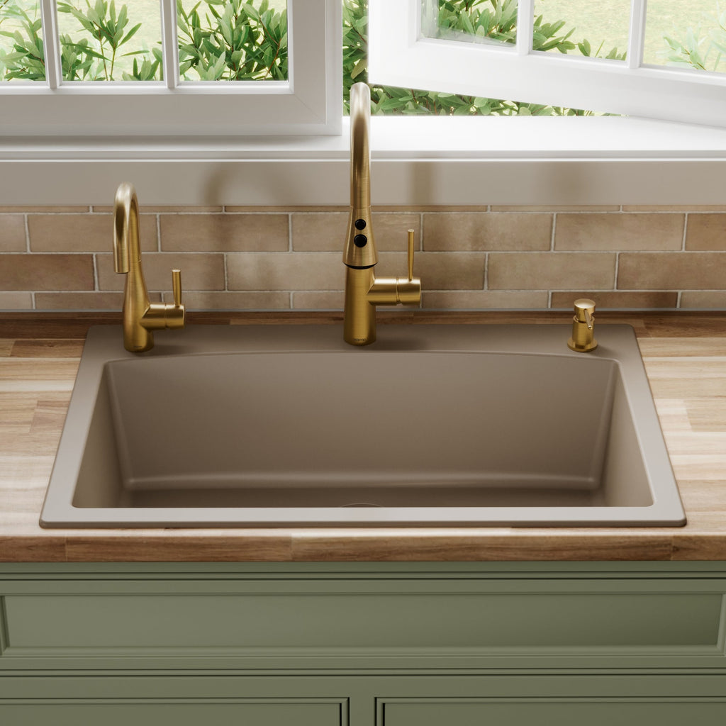 33" Top Mount Large Single Bowl Quartz Composite Kitchen Sink In Concrete