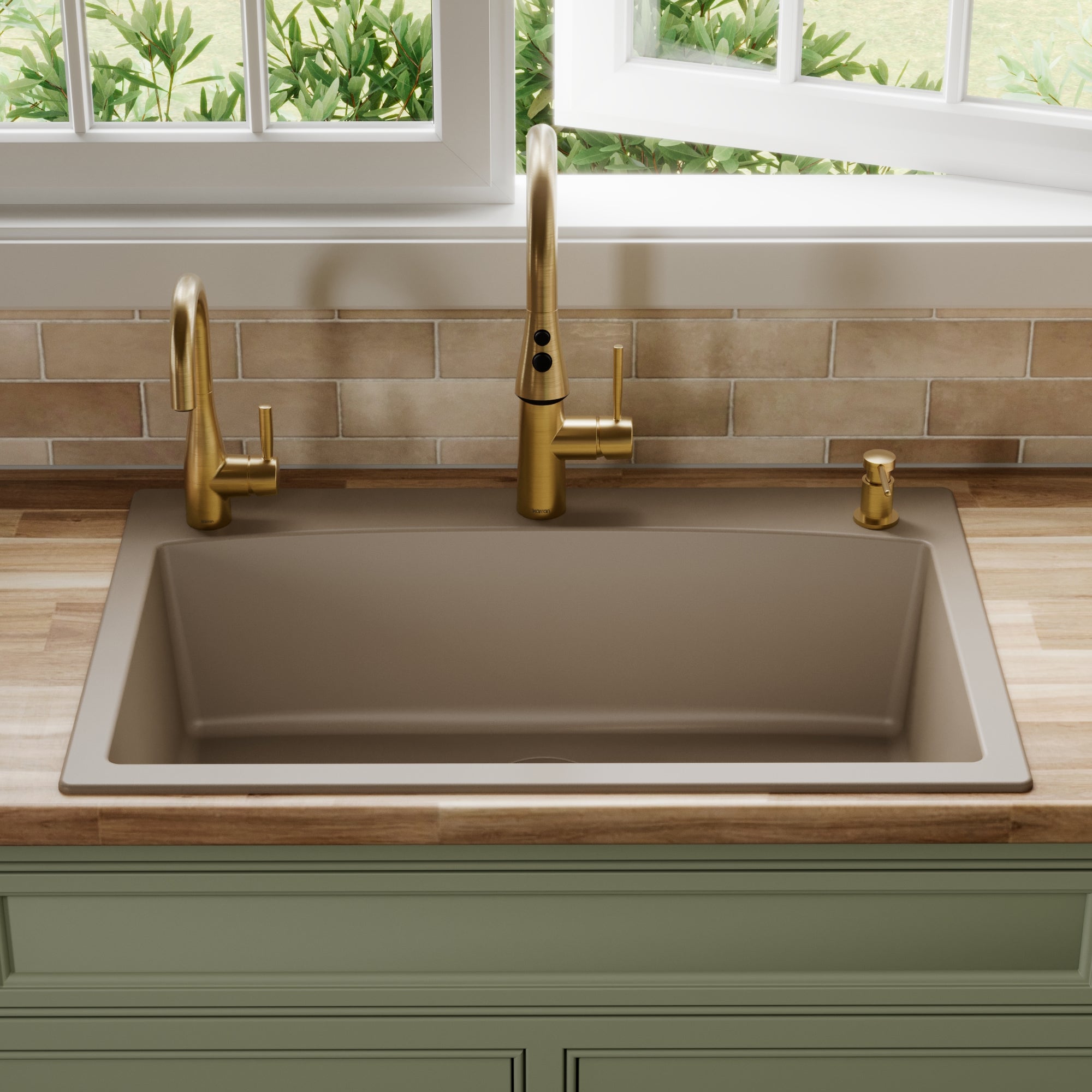 33" Top Mount Large Single Bowl Quartz Composite Kitchen Sink In Concrete