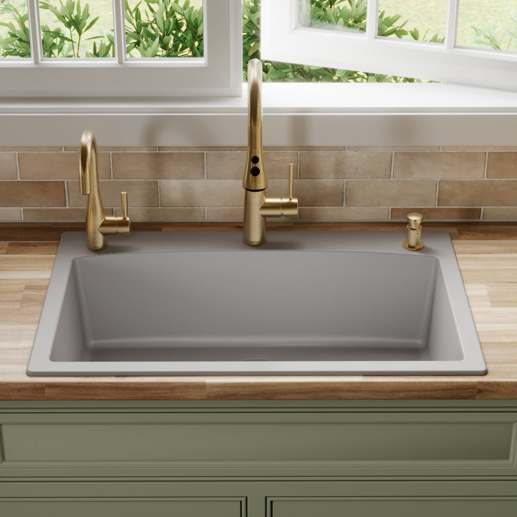 33" Top Mount Large Single Bowl Quartz Composite Kitchen Sink In Grey