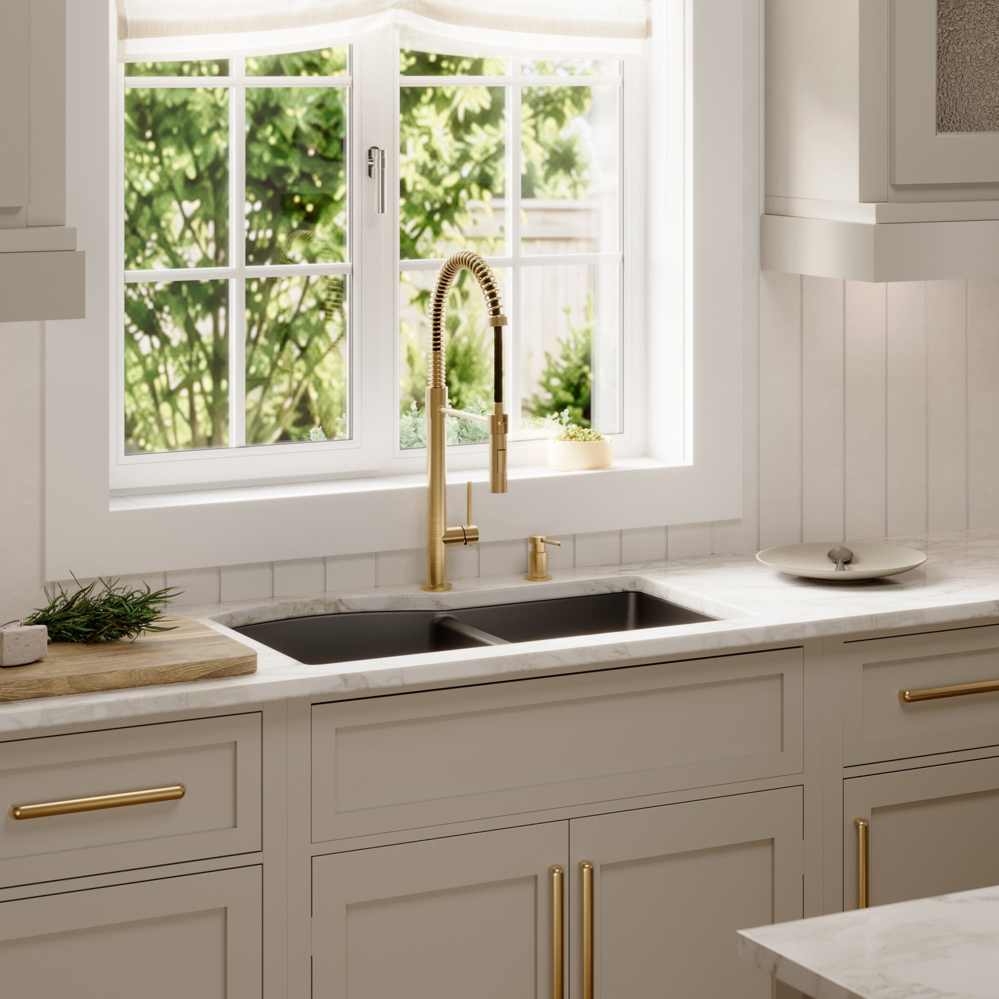 32-1/4" Undermount Double Offset Bowl Quartz Composite Kitchen Sink In Black