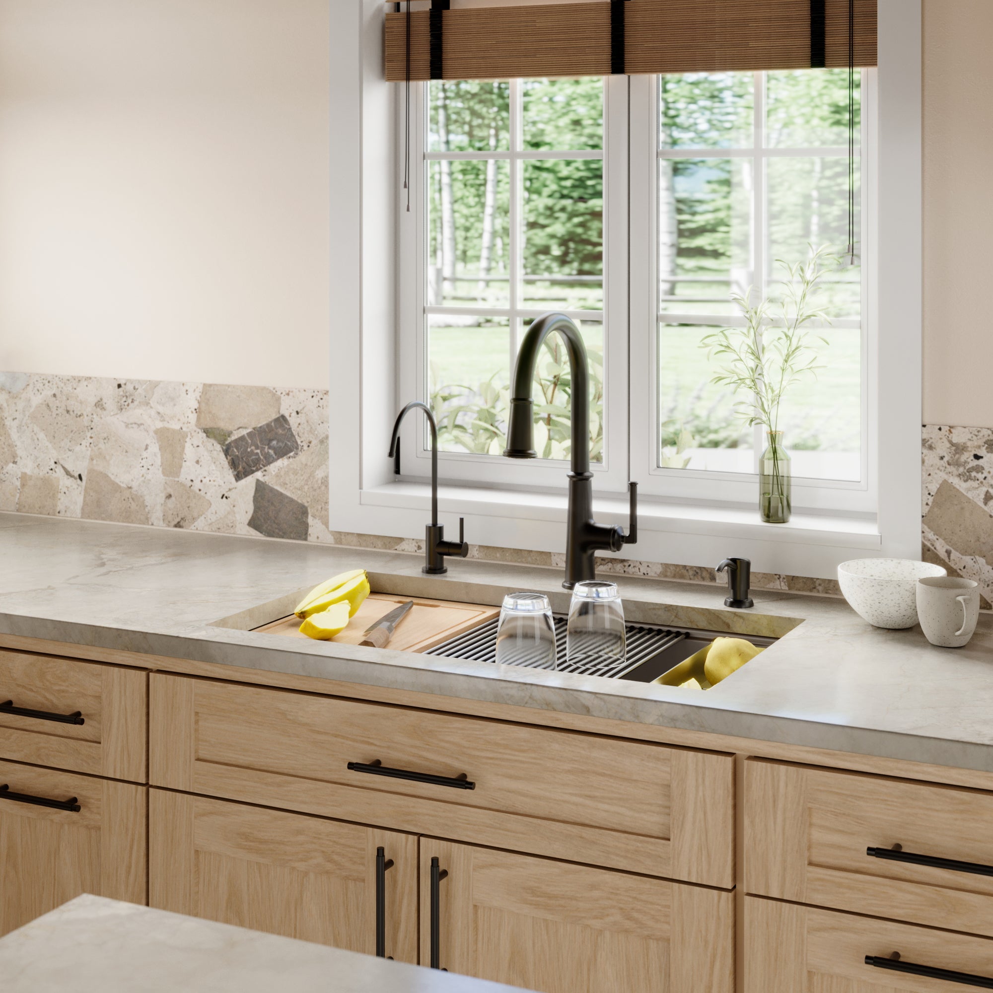 32" Undermount Large Single Bowl Quartz Composite Workstation Kitchen Sink In Brown