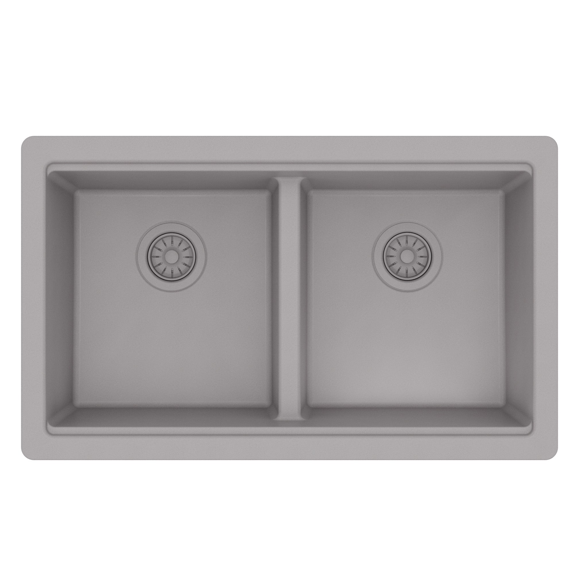 32" Undermount Double Bowl Quartz Kitchen Sink Kit In Grey