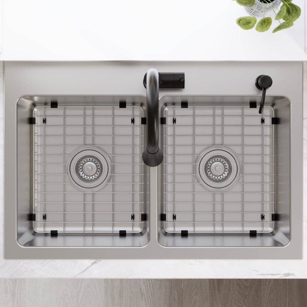Lansen 33" Top Mount 18 Gauge Double Bowl Stainless Steel Sink with Accessories