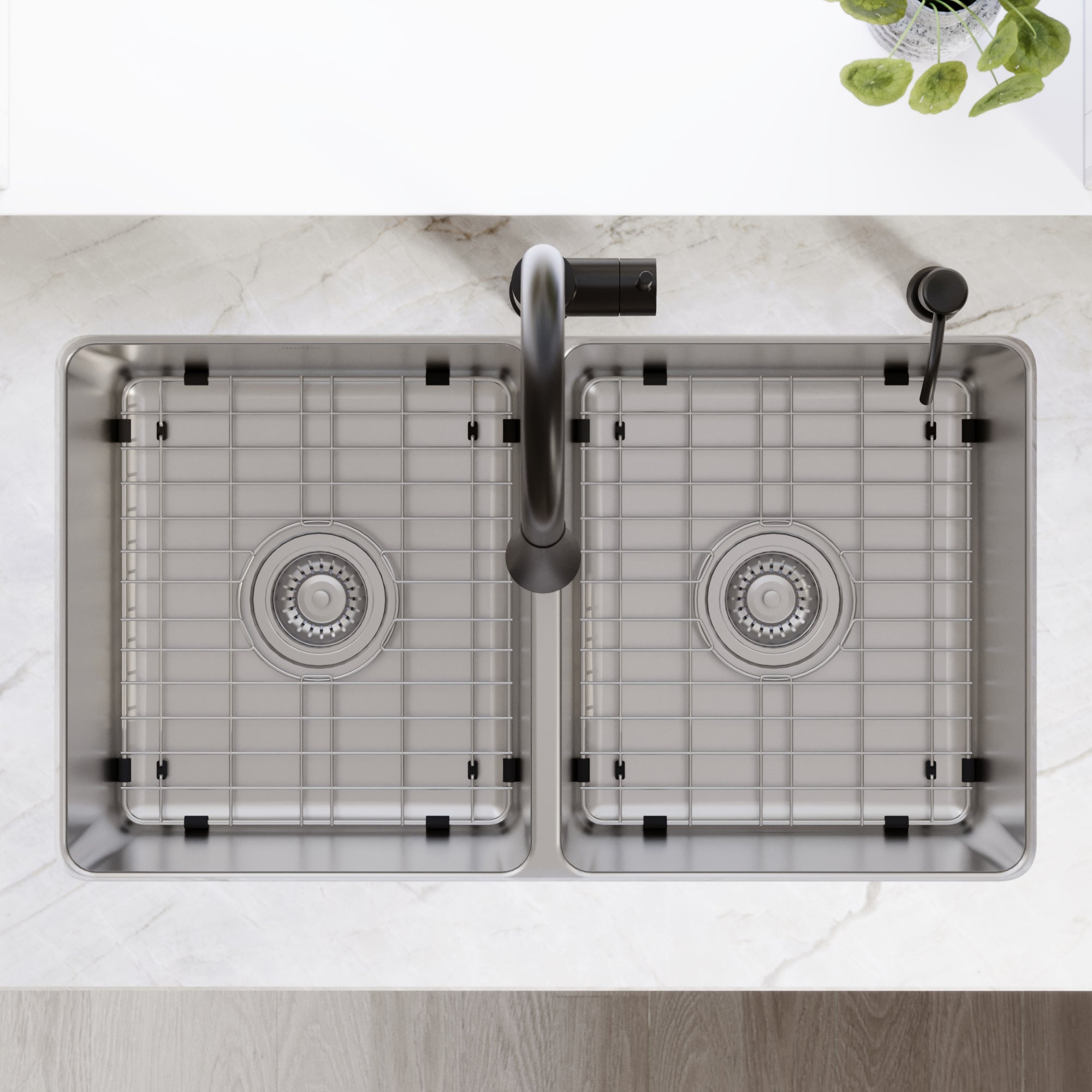 Lansen 32" Undermount 18 Gauge Double Equal Bowl Stainless Steel Sink with Accessories