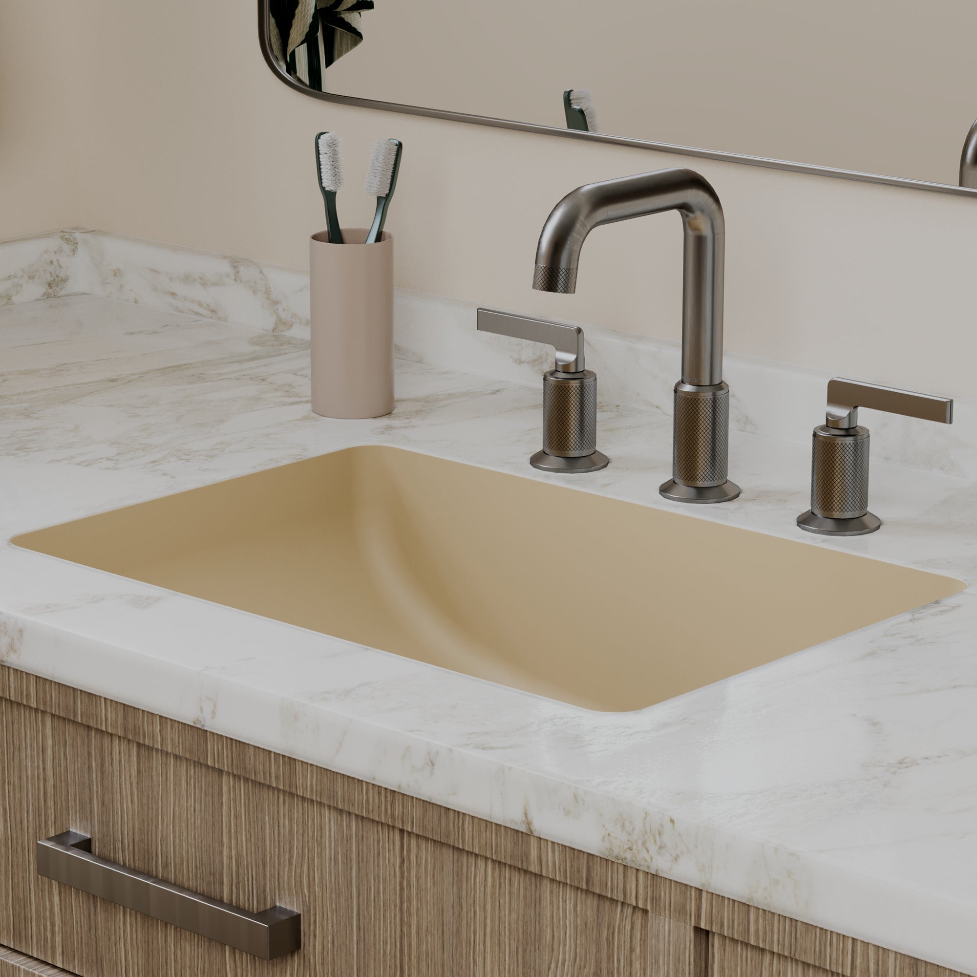 20" Seamless Undermount Quartz Composite Bathroom Sink In Bisque