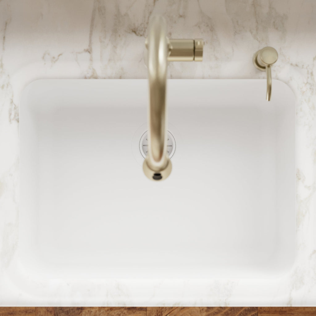 24-1/8" Seamless Undermount Single Bowl Quartz Composite Kitchen Sink In White