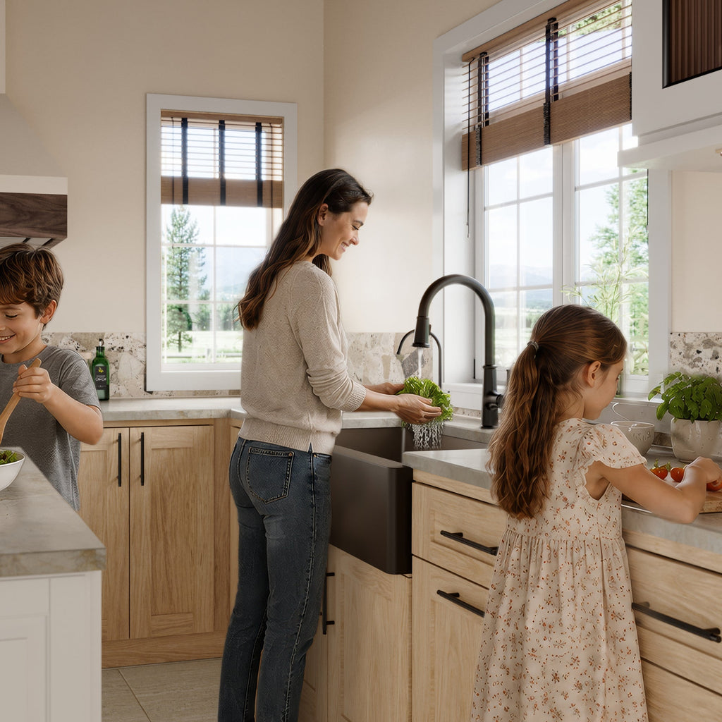 34" Farmhouse Double Equal Bowl Quartz Composite Kitchen Sink In Brown