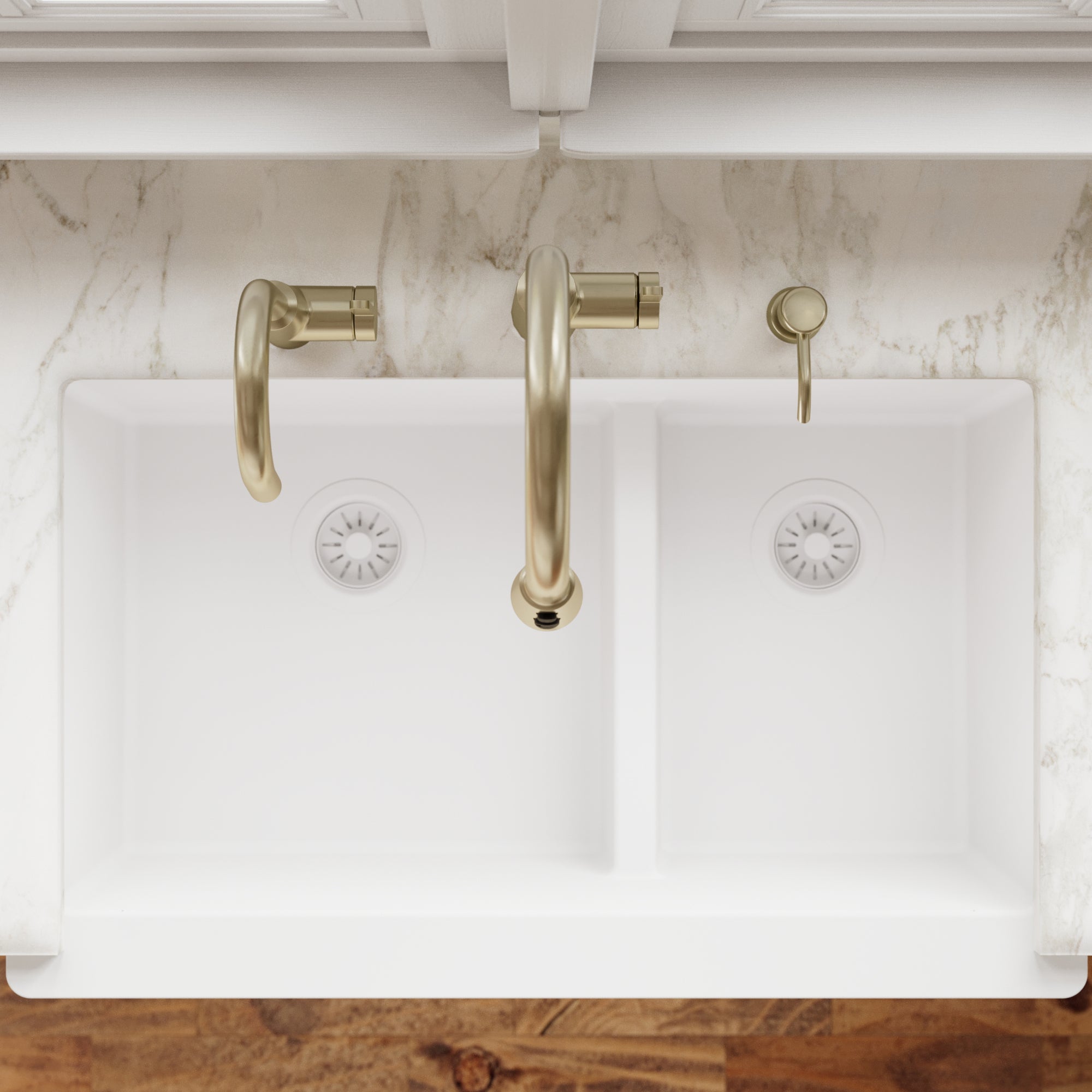 34" Farmhouse Double Offset Bowl Quartz Composite Kitchen Sink In White