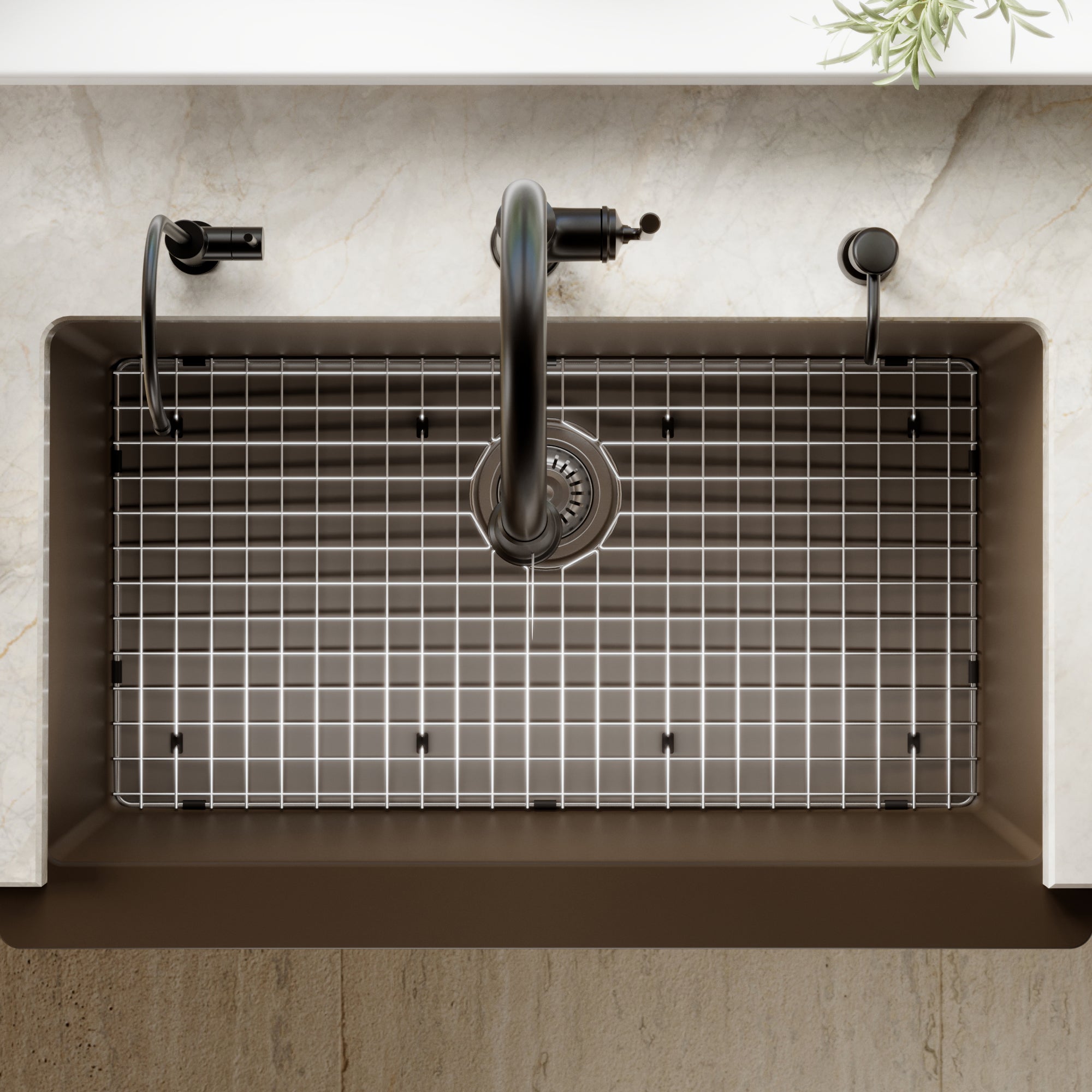 34" Retrofit Farmhouse Large Single Bowl Quartz Composite Kitchen Sink Kit In Brown