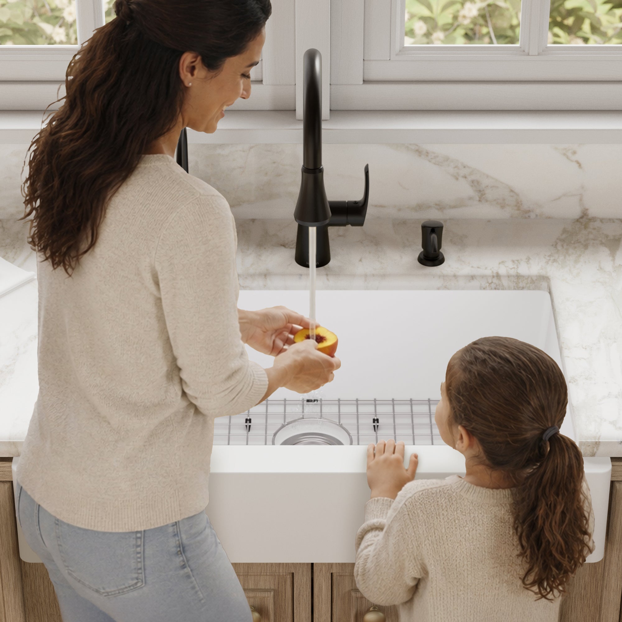 34" Retrofit Farmhouse Large Single Bowl Quartz Composite Kitchen Sink Kit In White