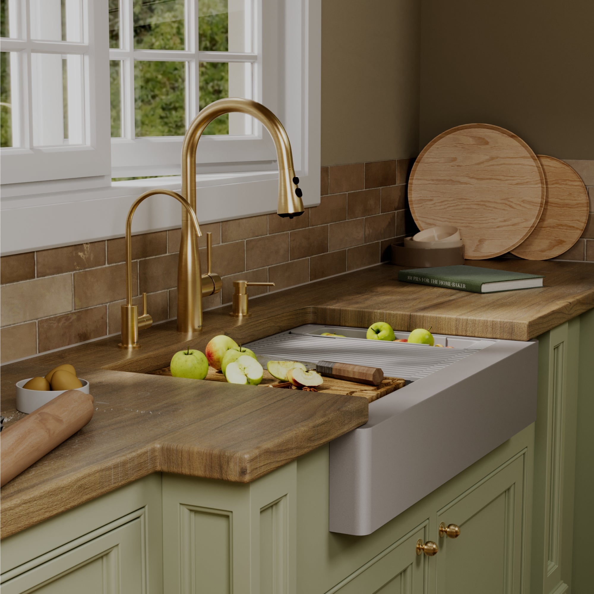34" Apron Front Single Bowl Quartz Kitchen Sink Kit In Grey