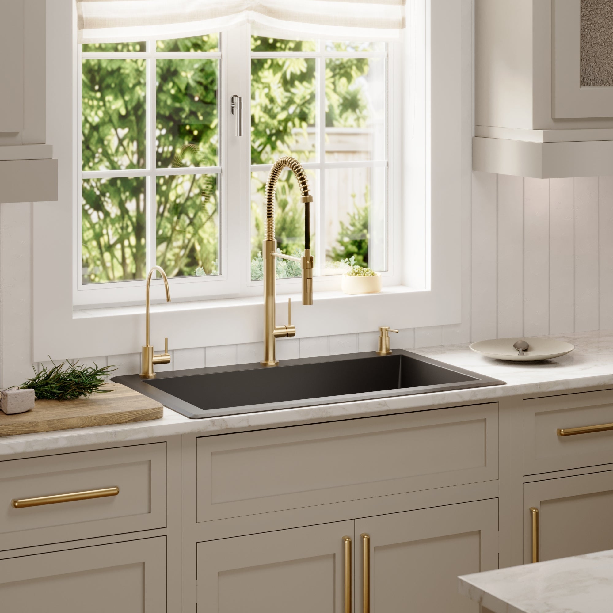 33" Top Mount Large Single Bowl Quartz Composite Kitchen Sink Kit In Black