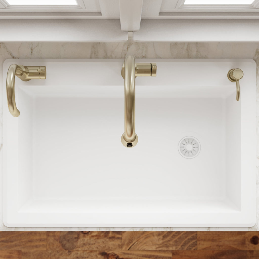 33" Top Mount Large Single Bowl Quartz Composite Kitchen Sink In White