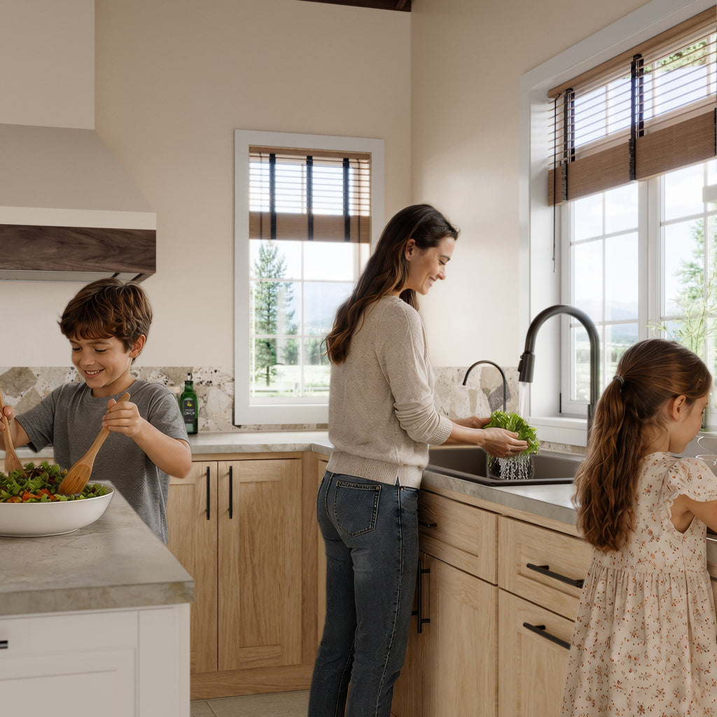 33" Top Mount Double Offset Bowl Quartz Composite Kitchen Sink In Brown
