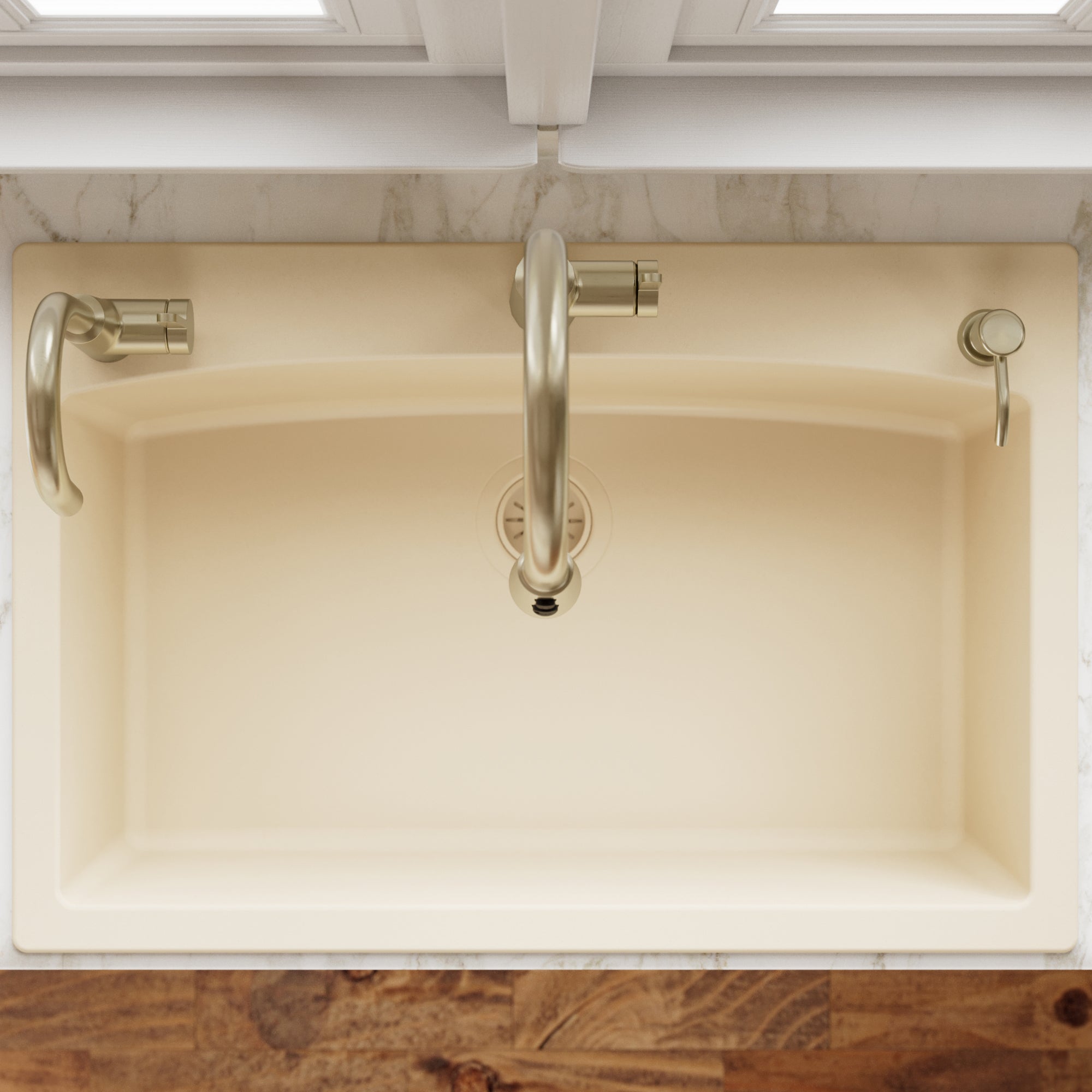 33" Top Mount Large Single Bowl Quartz Composite Kitchen Sink In Bisque