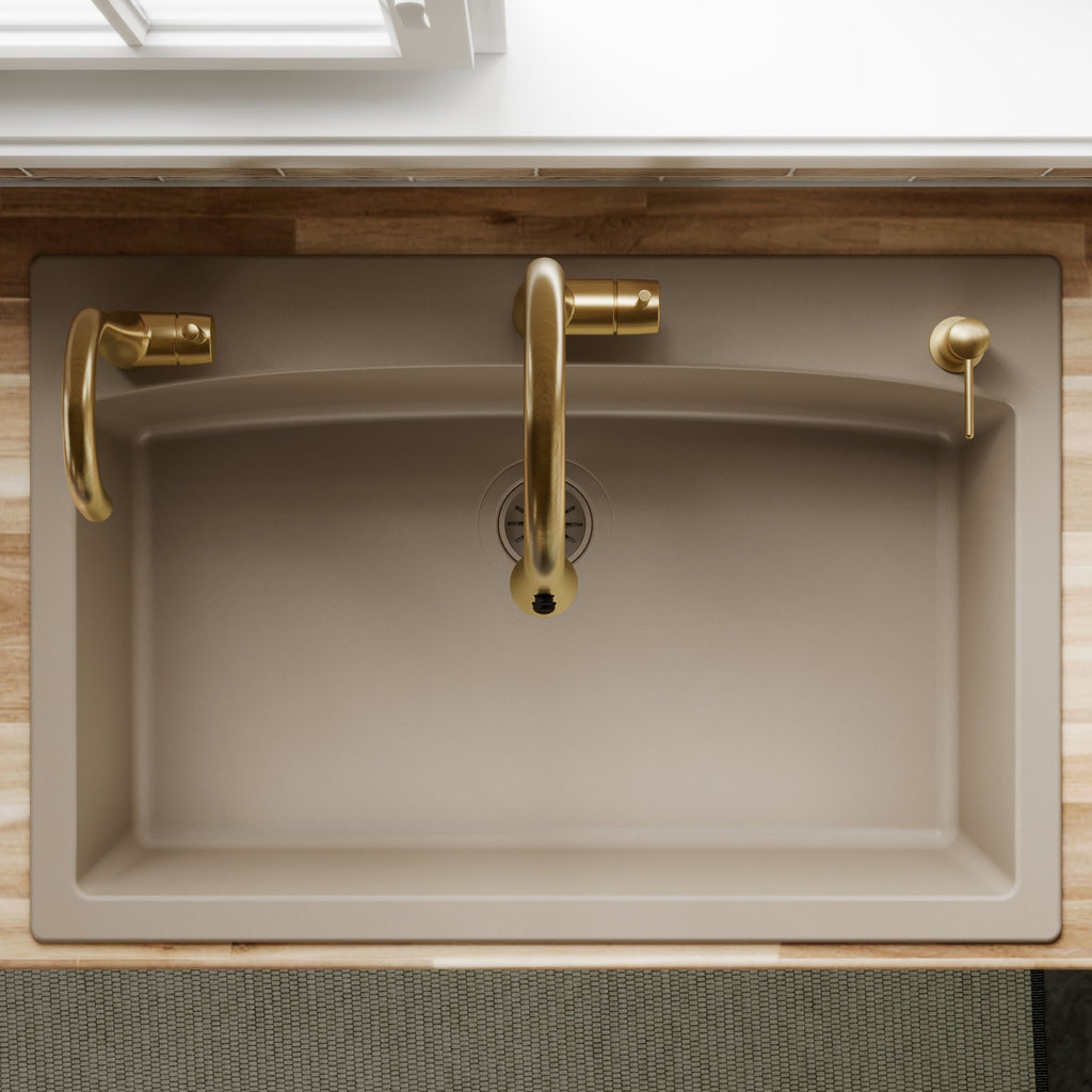 33" Top Mount Large Single Bowl Quartz Composite Kitchen Sink In Concrete